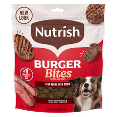Nutrish Burger Bites boeuf réel et bison de qualité pour chiens.