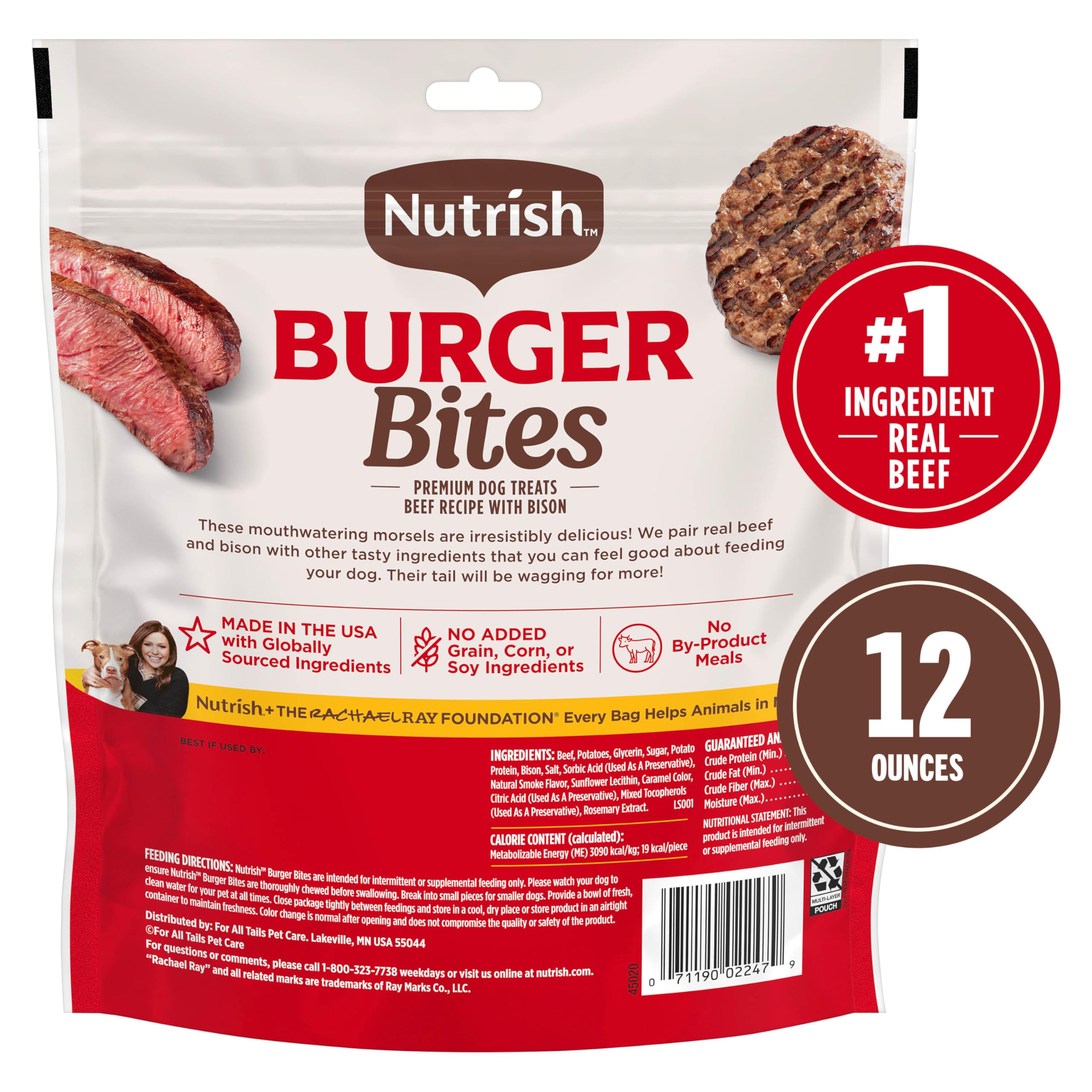 Nutrish Burger Bites sans maïs ni soja, choix naturel.