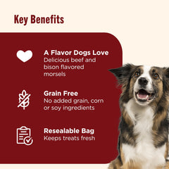 Nutrish Burger Bites sans maïs ni soja, friandises saines pour un chien sans allergènes fréquents.