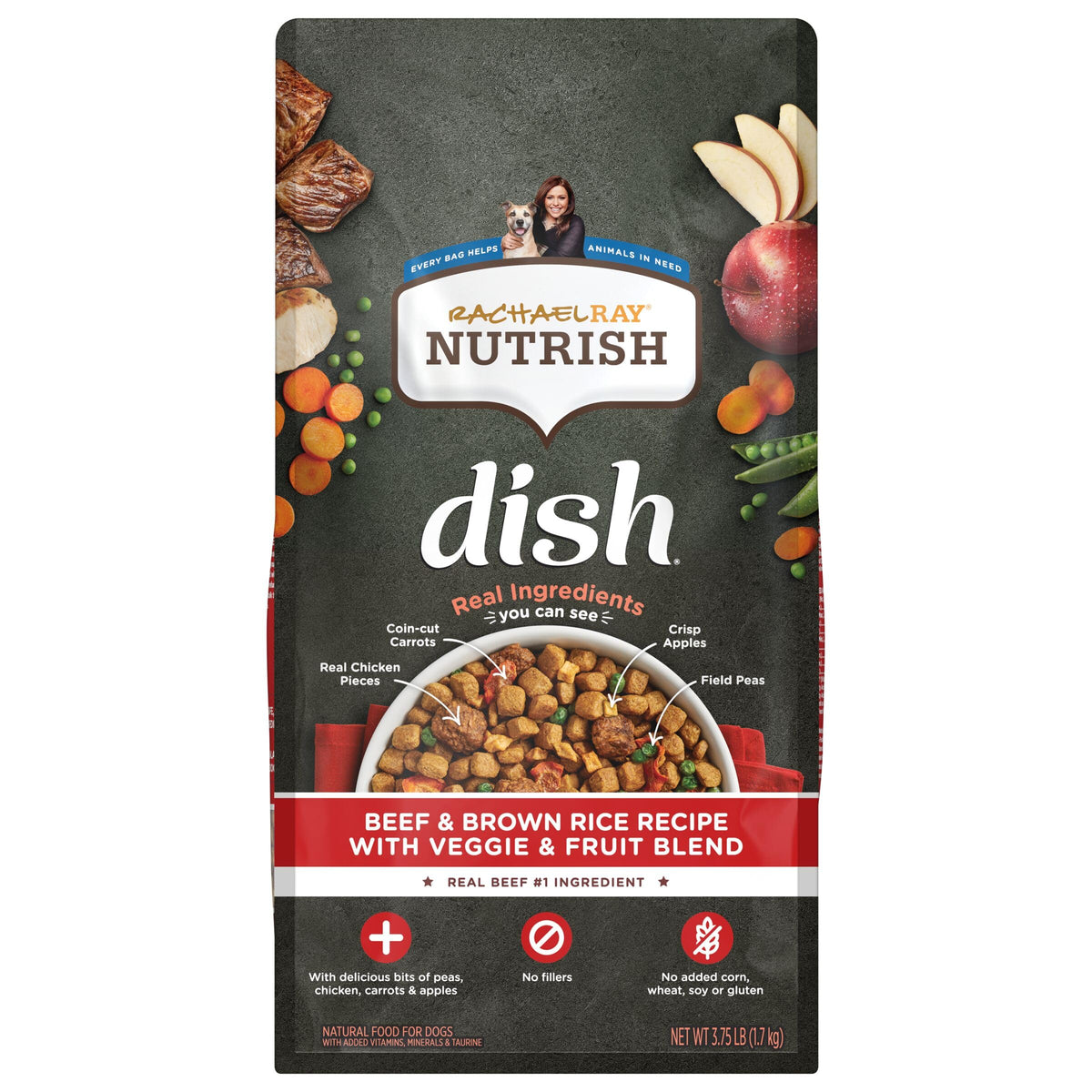 Nutrish Dish boeuf et riz avec légumes et fruits, repas naturel équilibré pour chien.