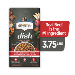 Nutrish Dish carottes, pois et pommes visibles, légumes naturels pour repas complet.
