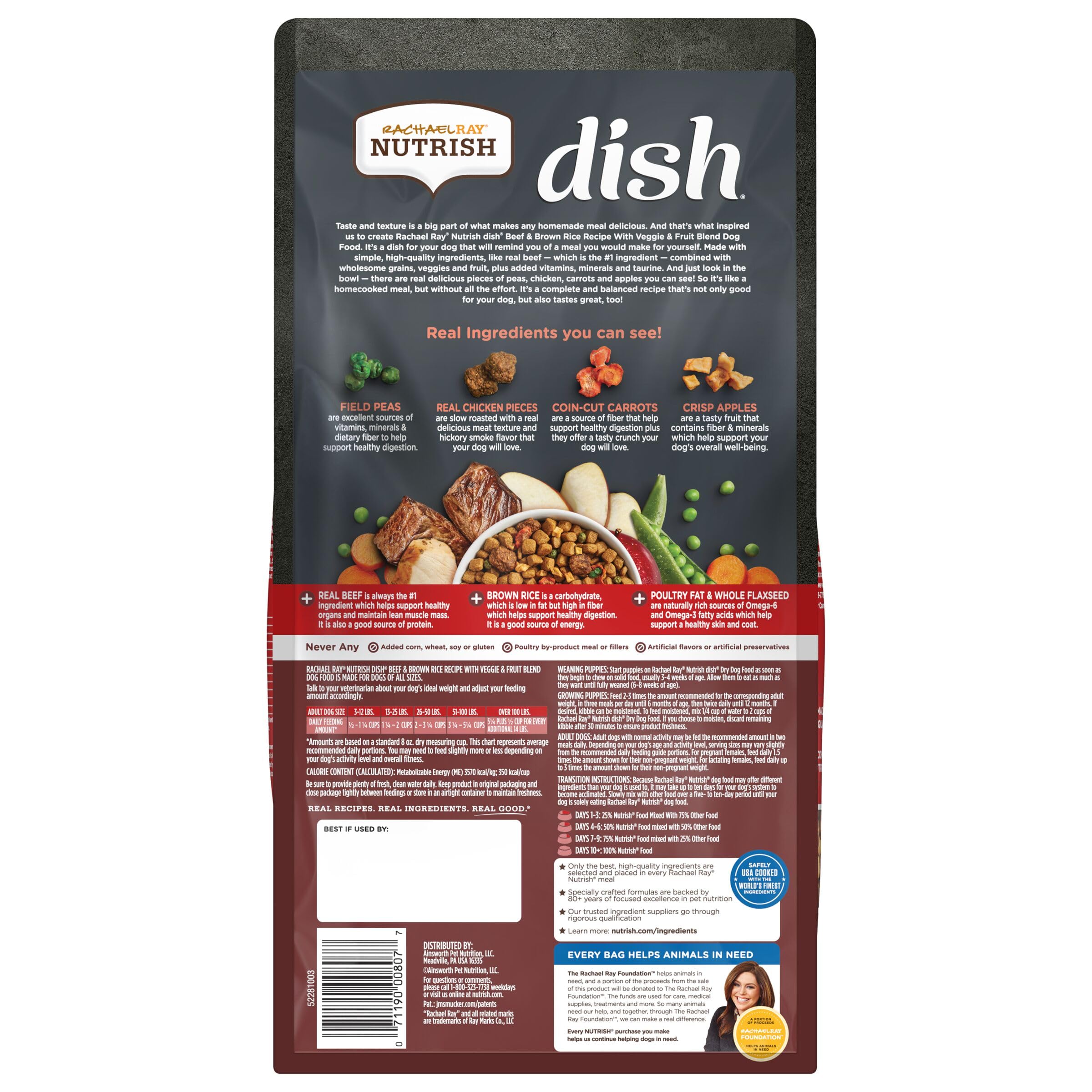 Nutrish Dish morceaux poulet reels, texture savoureuse et protéinée pour chien.
