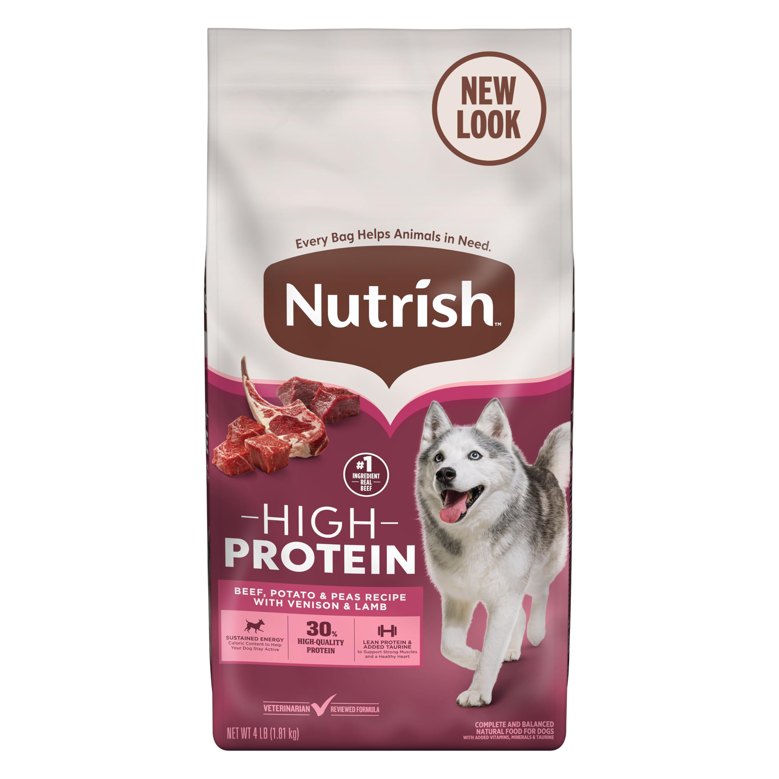 Nutrish Haute Protéine croquettes boeuf-patates-pois et venaison-agneau, sac 4 lb.