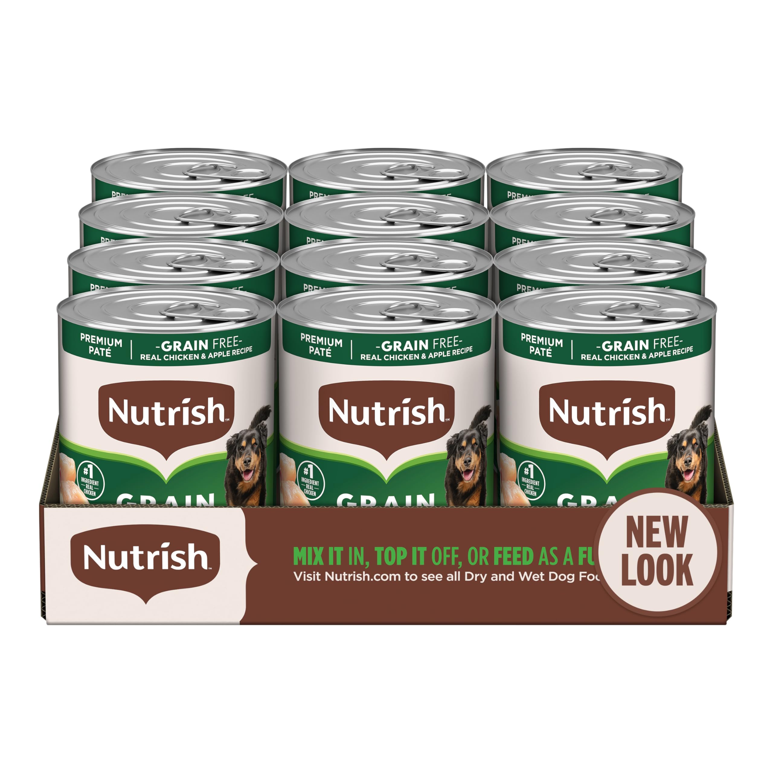 Nutrish Pâté poulet-pomme, boîte de 13 oz, texture riche et appétissante pour repas quotidiens.