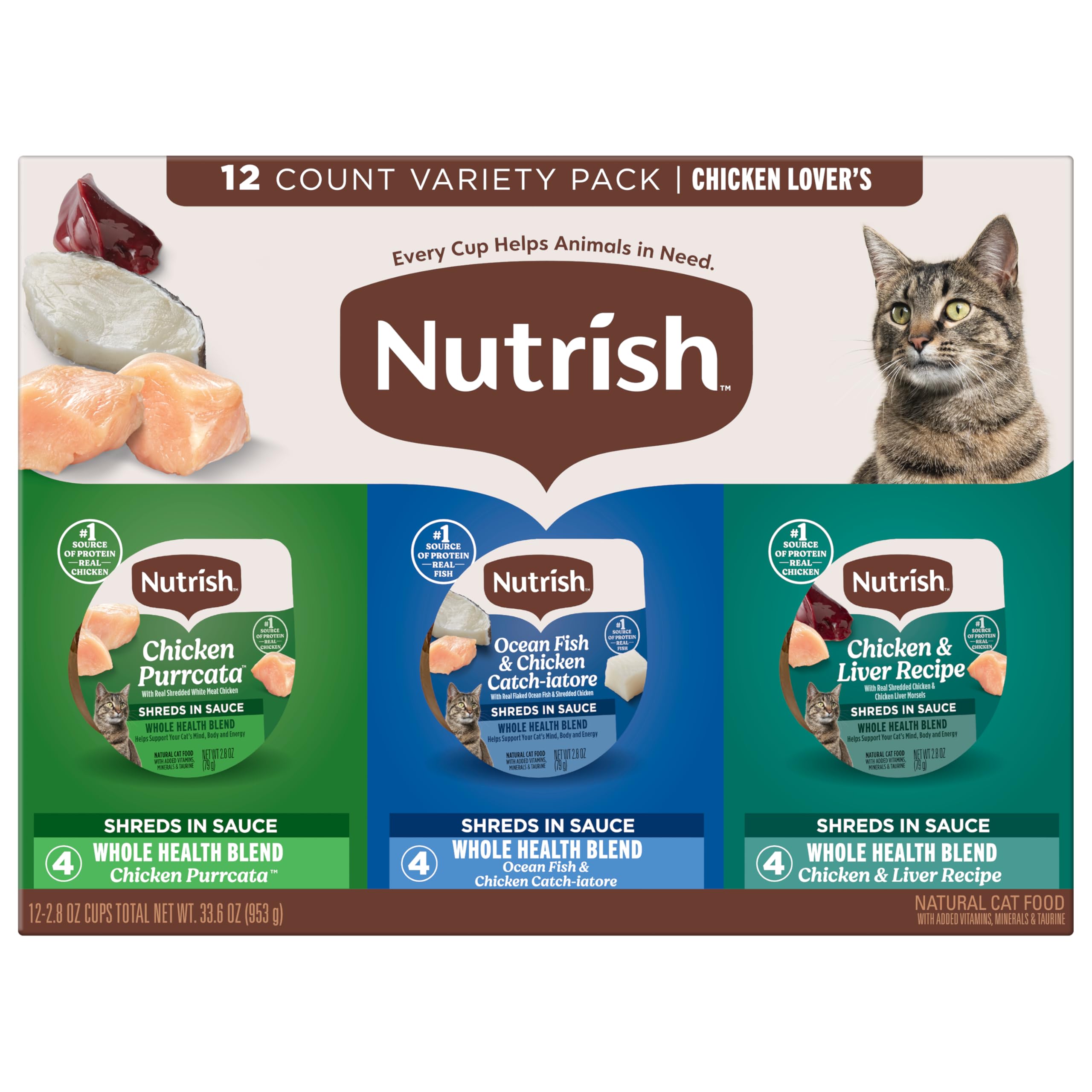 Nutrish Purrcata au poulet, bouchée appétissante pour chat actif.