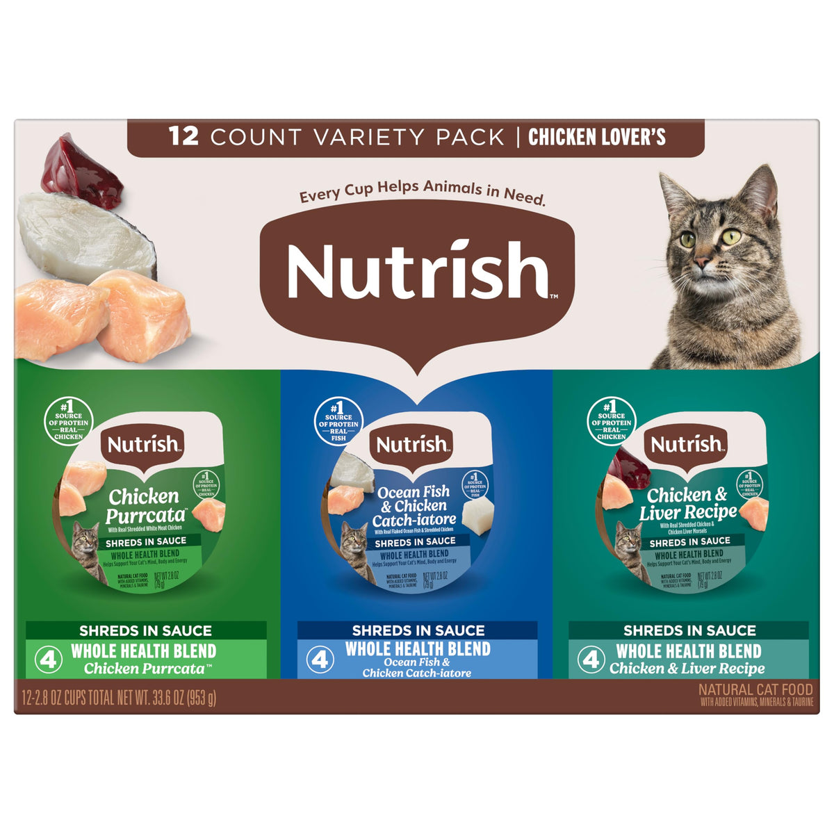 Nutrish Purrcata au poulet, bouchée appétissante pour chat actif.