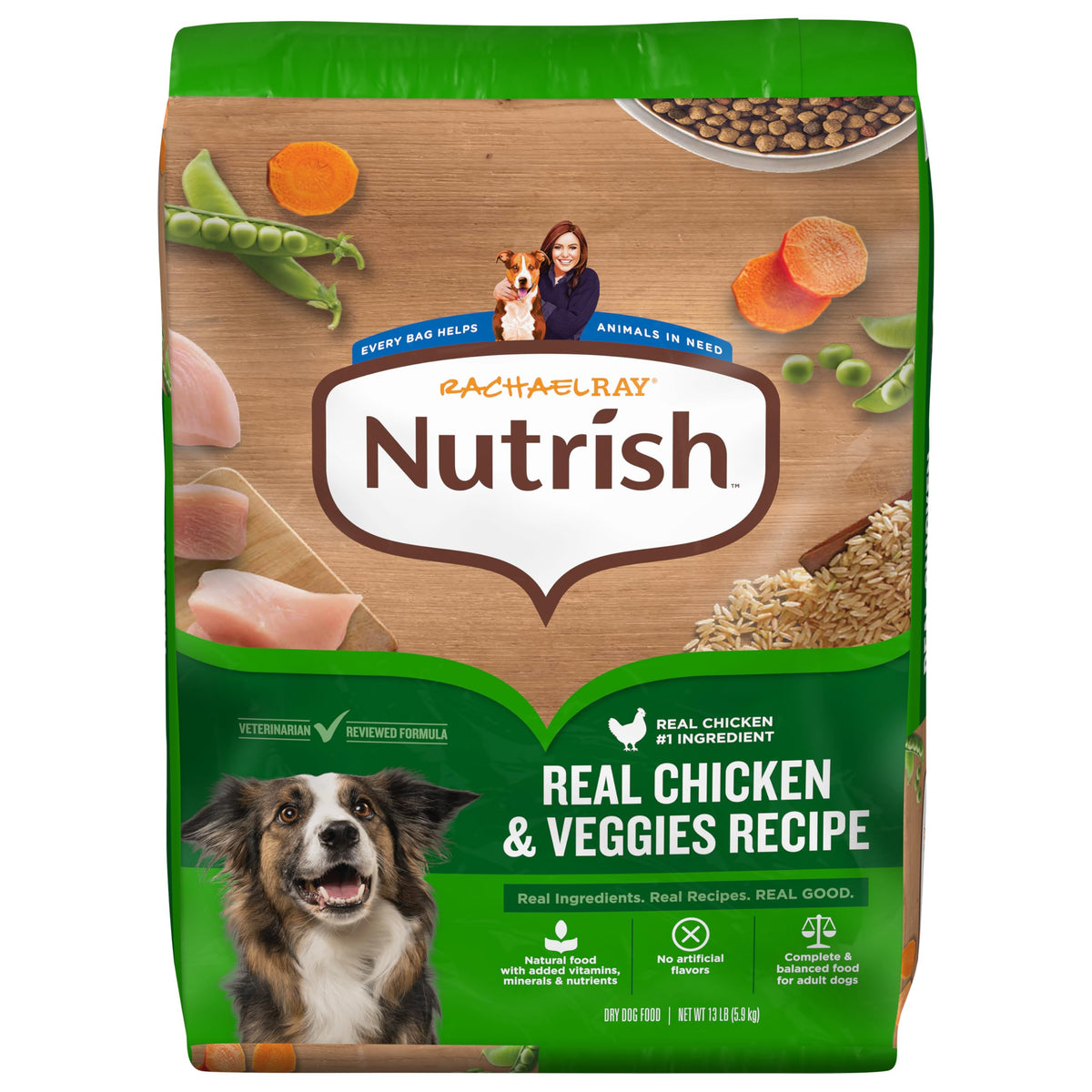 Nutrish poulet réel et légumes, croquettes pour chien adulte, sac 13 lb