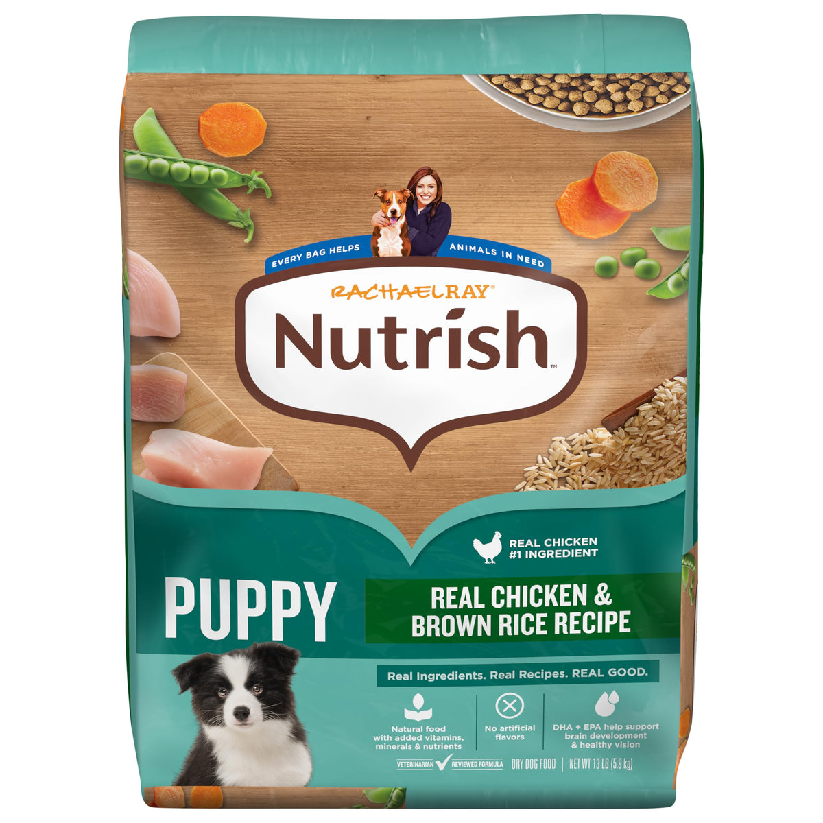 Nutrish - Poulet réel et riz brun, repas équilibré pour chiots.