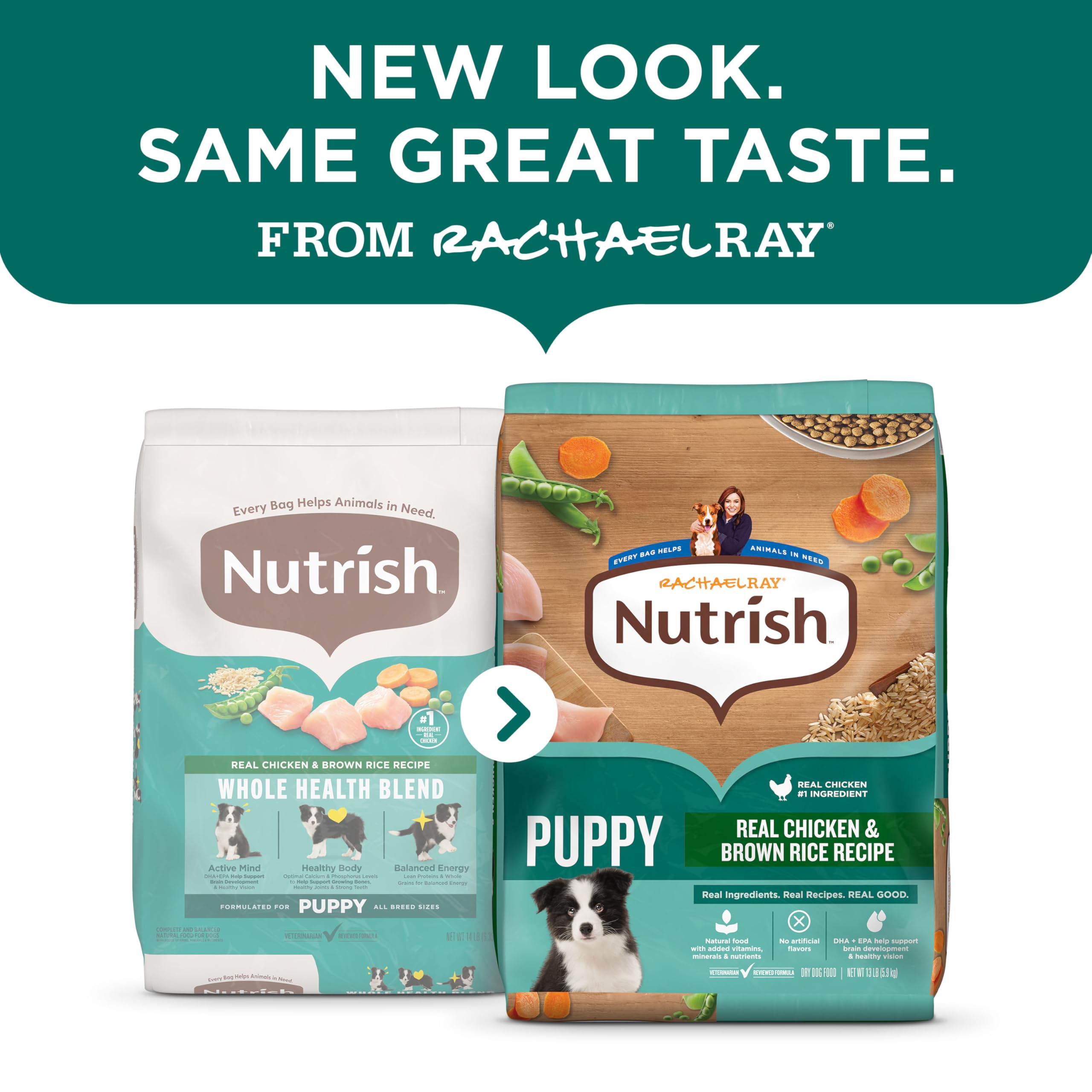 Nutrish Puppy, soutien cerveau et vision avec DHA et EPA.