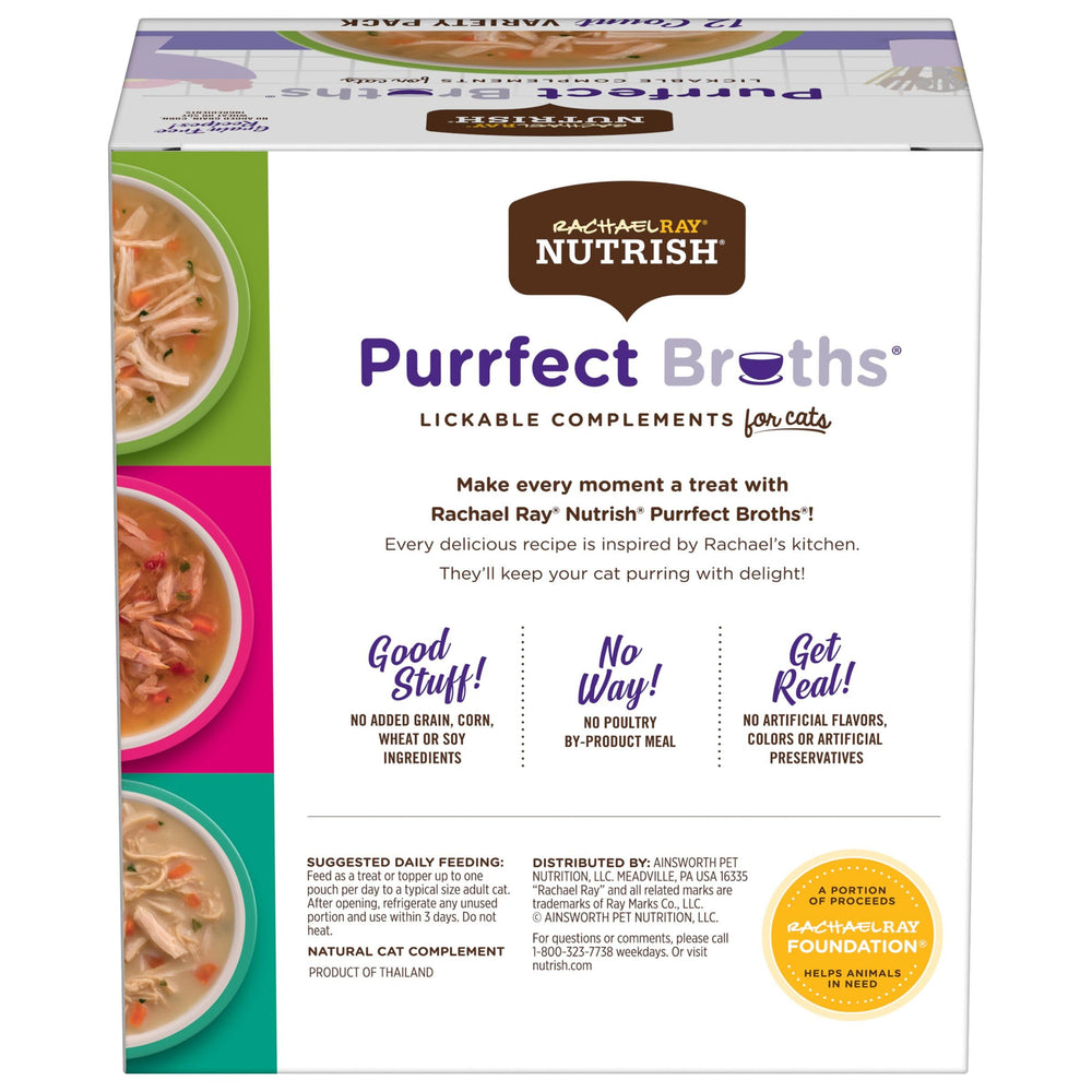 Nutrish Purrfect Broths thon et légumes, saveur appétissante et hydratation légère.