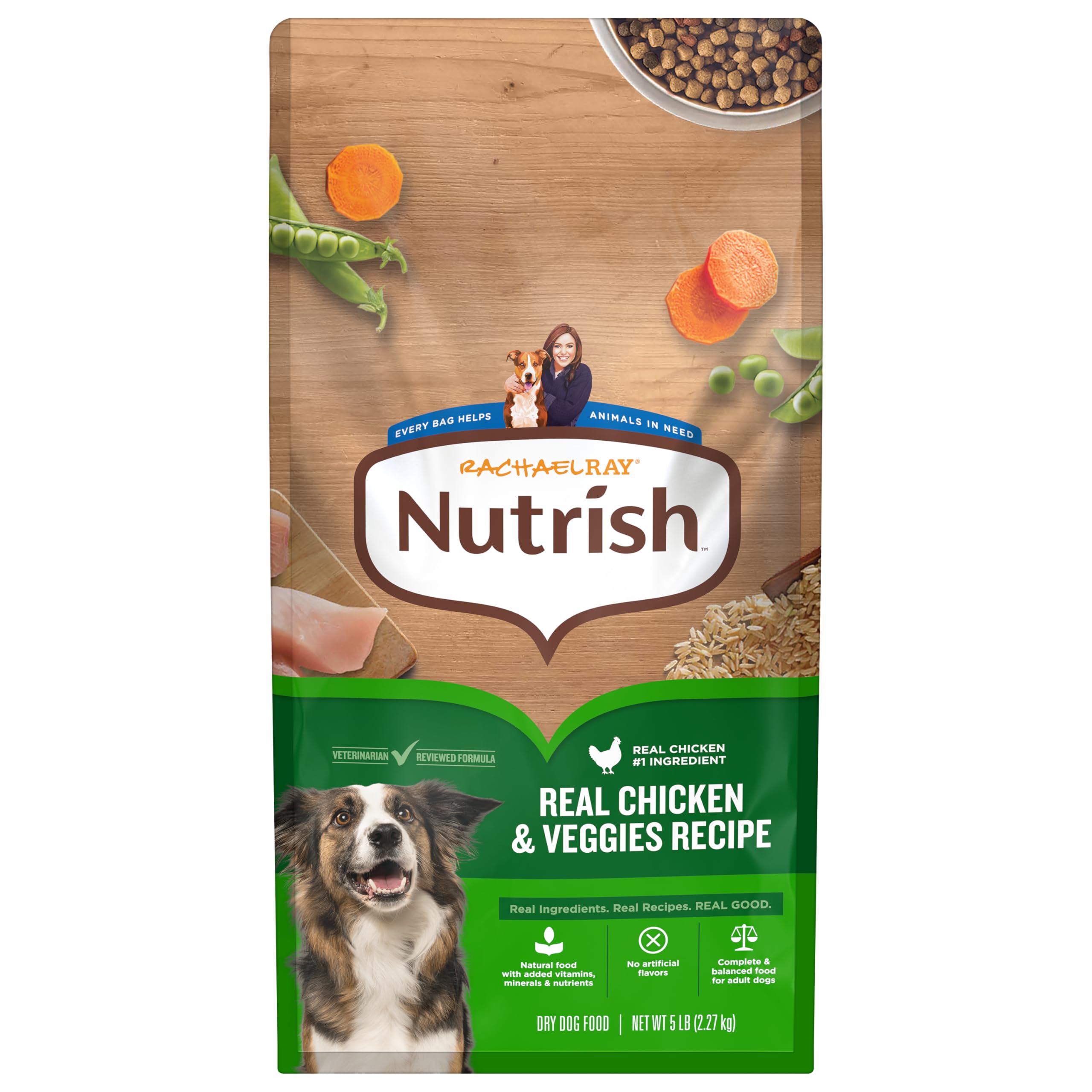 Nutrish Rachael Ray: croquettes au poulet réel et légumes pour chien adulte.