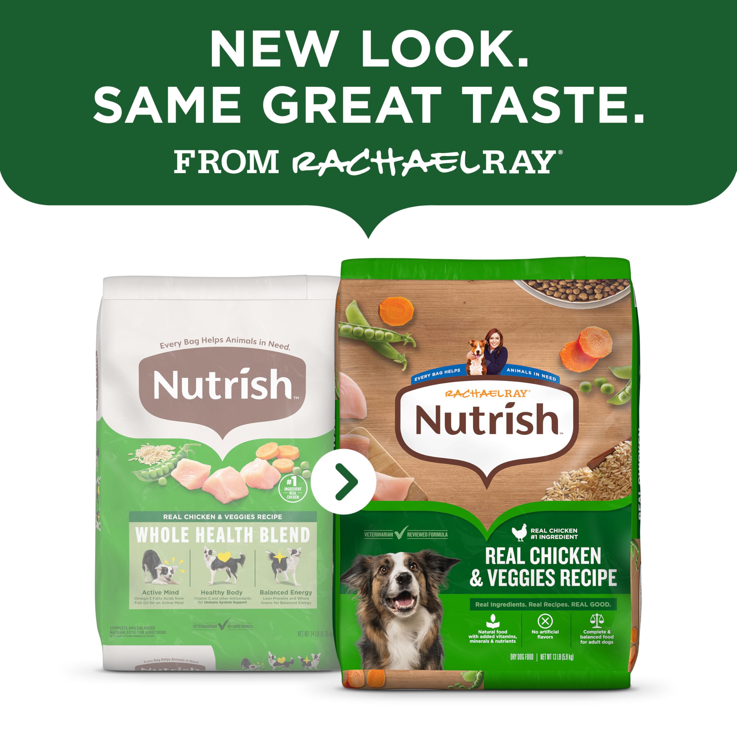 Nutrish Rachael Ray: nourriture sèche poulet et légumes, repas pratique.