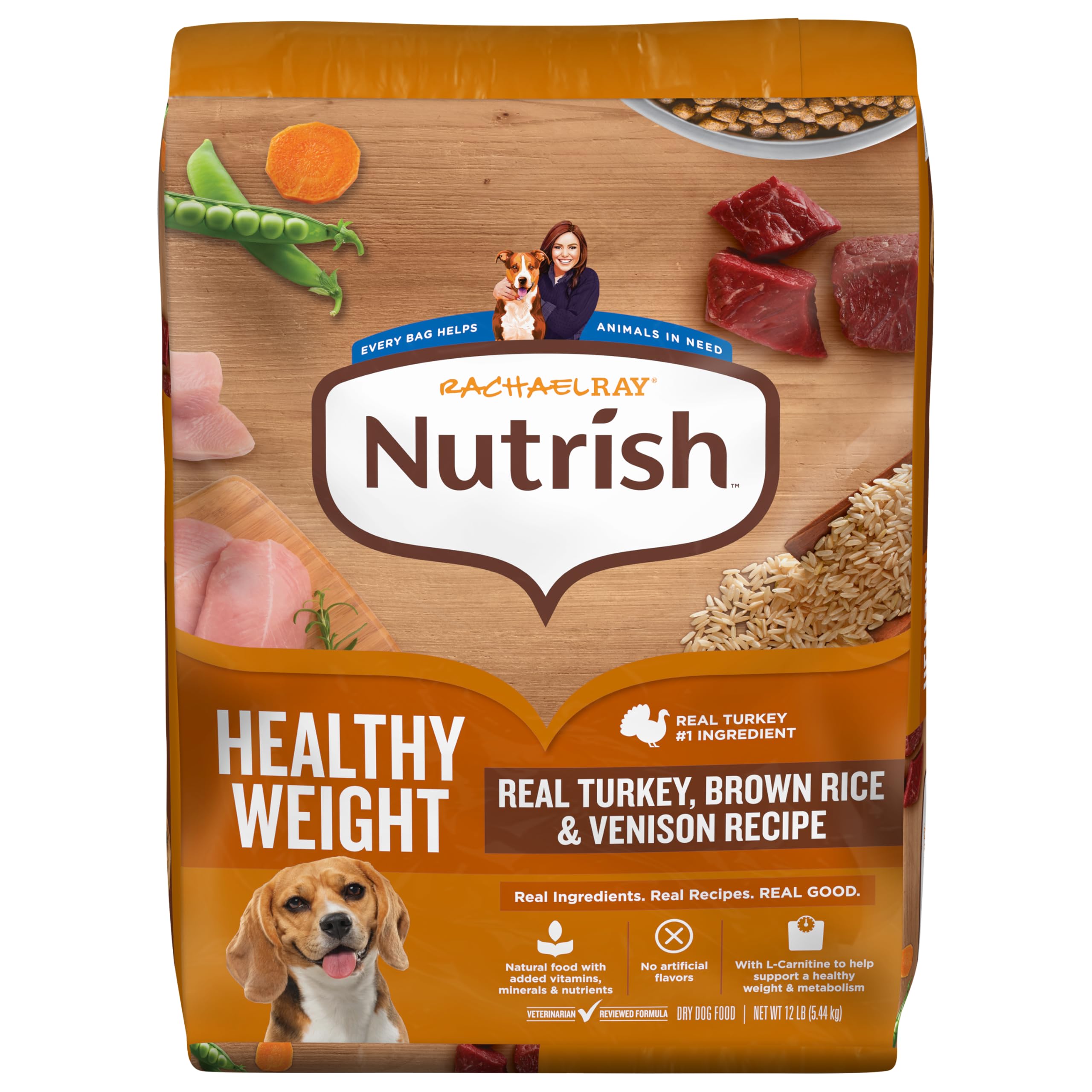 Nutrish Rachael Ray – sac dinde réelle avec riz brun et venaison, repas savoureux pour chien adulte