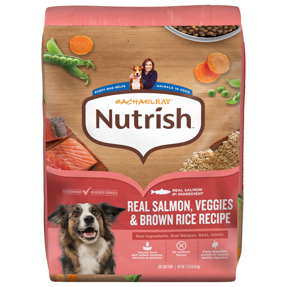 Nutrish Rachael Ray – saumon-reel, ingrédient principal, repas équilibré pour chien adulte.