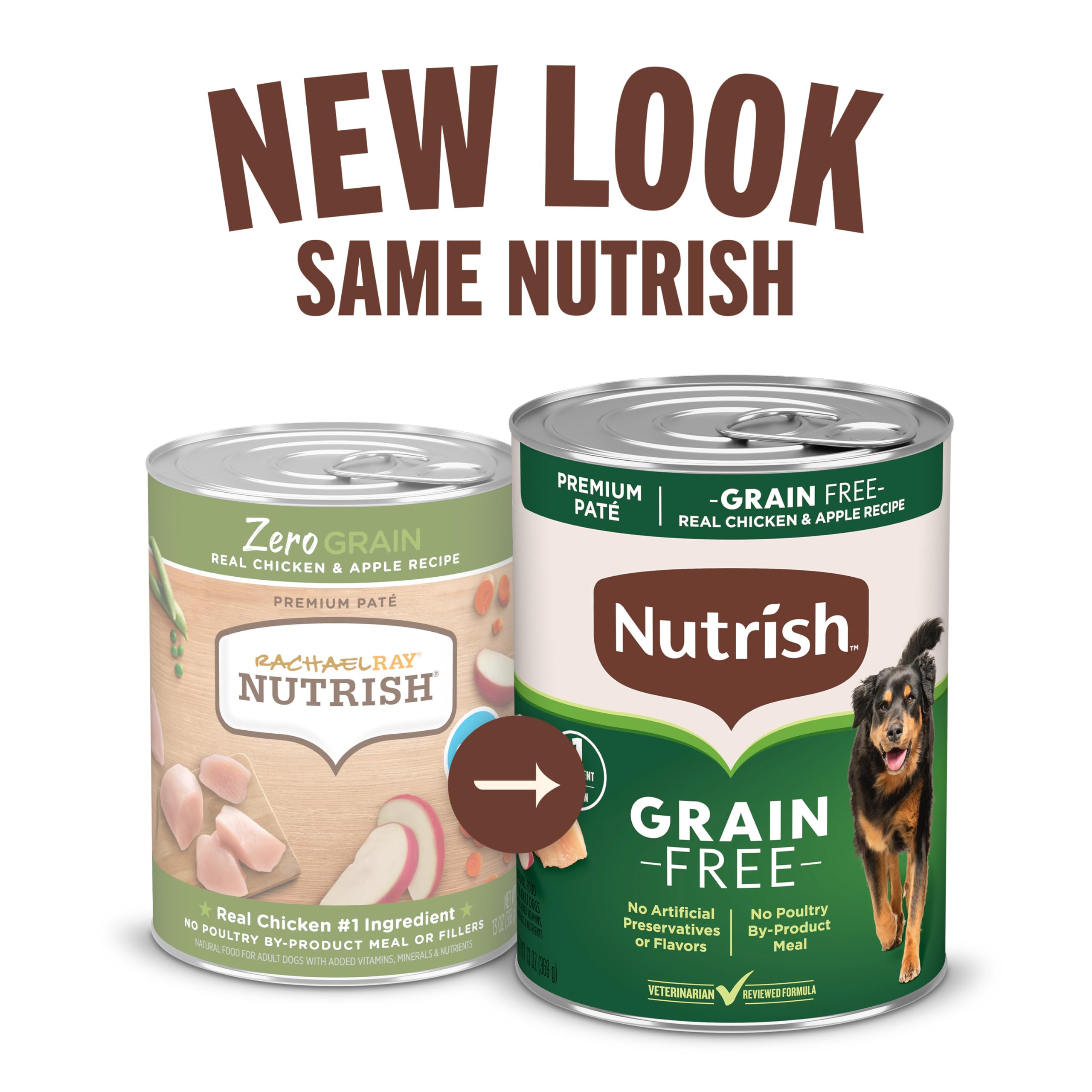 Nutrish sans-cereales poulet-pomme pate, option sans céréales pour chiens sensibles.