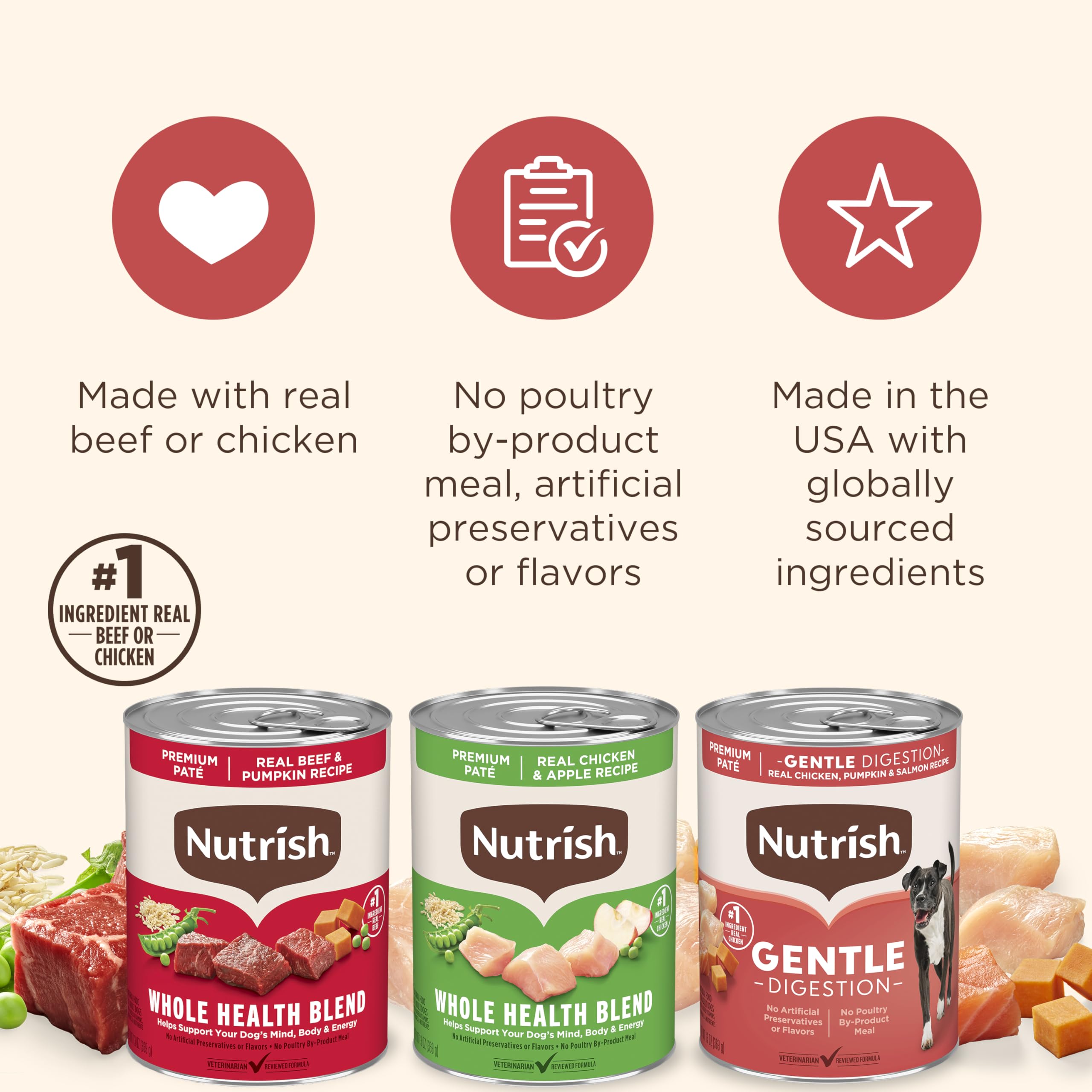 Nutrish Santé Totale Pâté: bœuf véritable et citrouille, goût riche