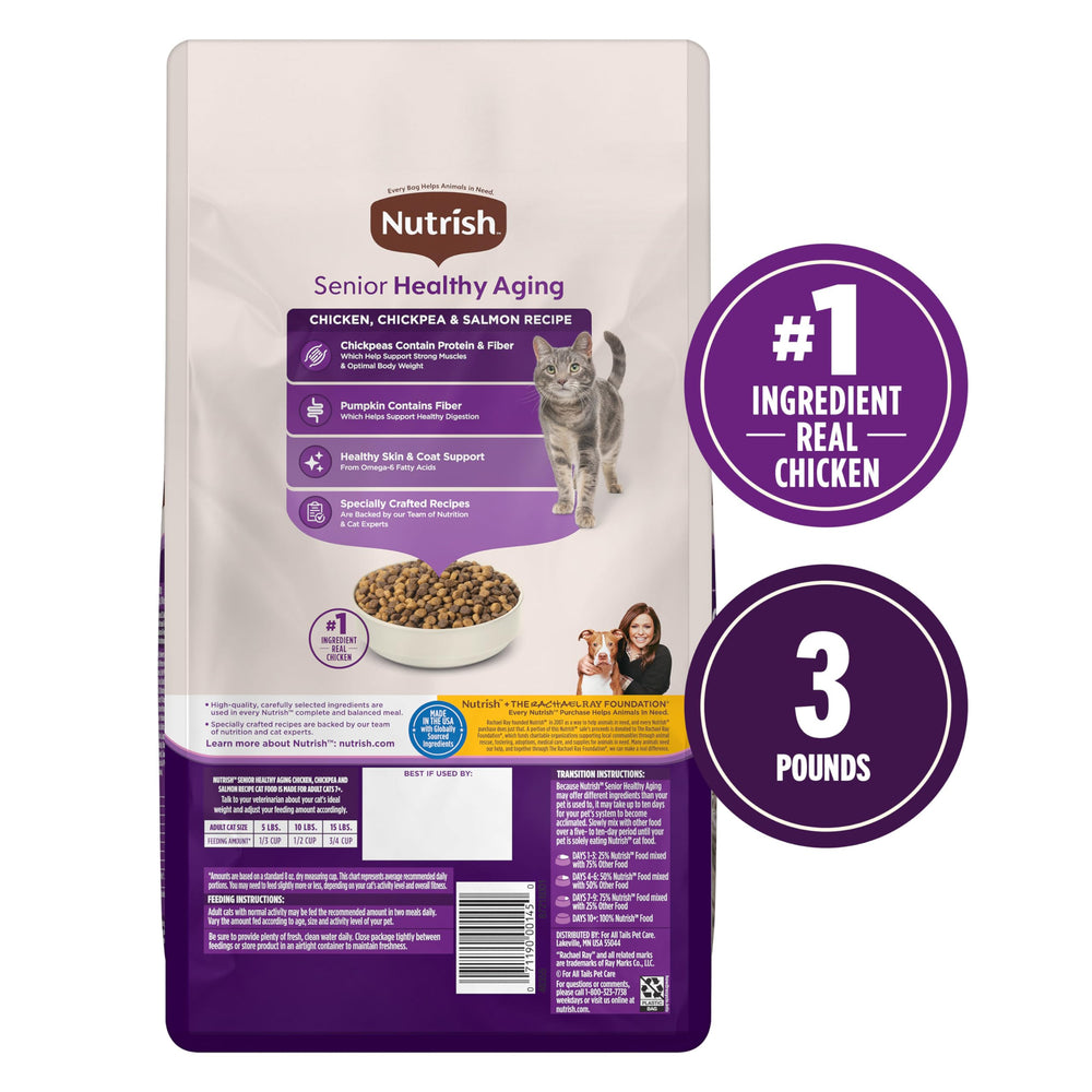 Nutrish Senior Healthy Aging croquettes poulet et pois chiche, protéines naturelles.