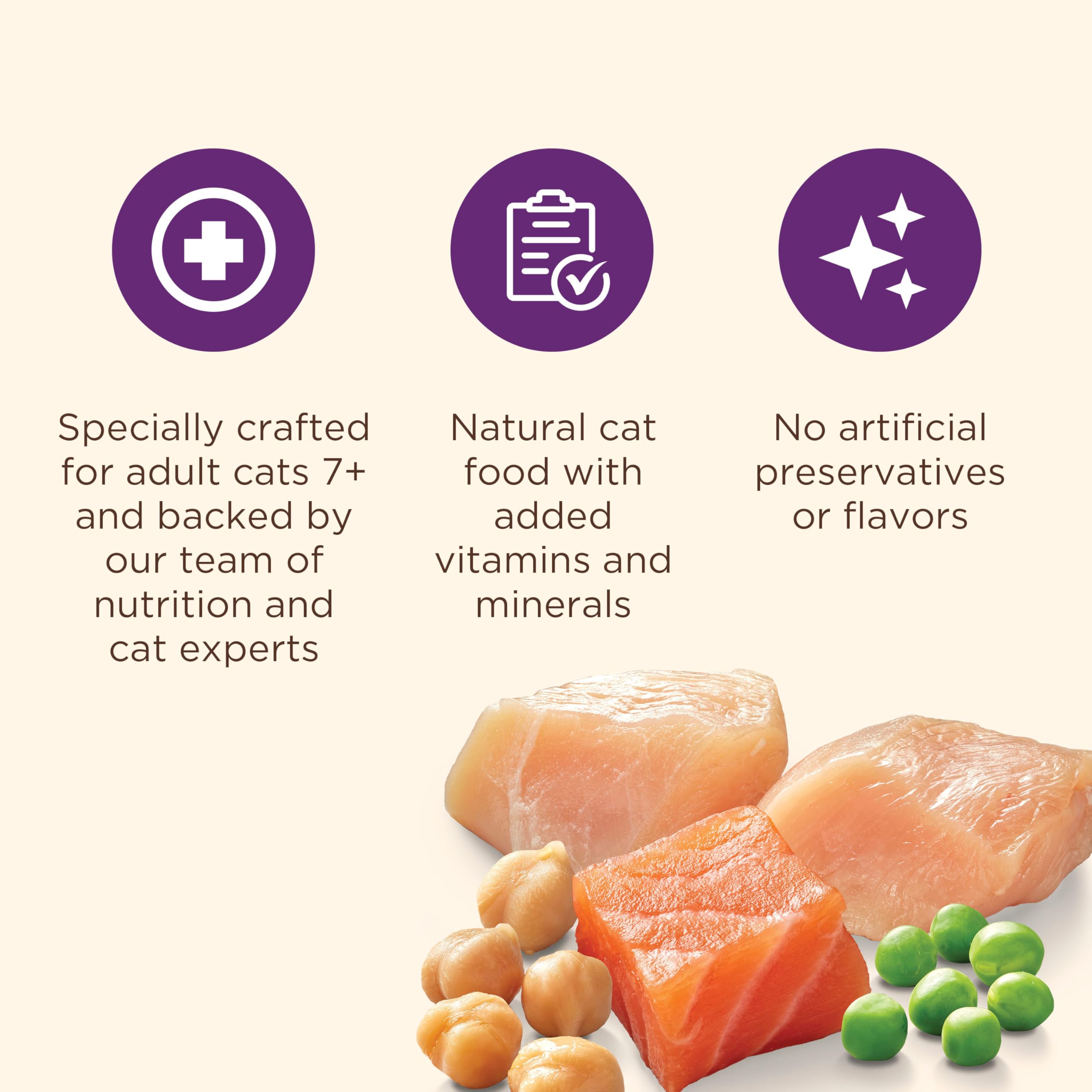 Nutrish Senior Healthy Aging croquettes vitamine E et sélénium, soutien immunitaire.