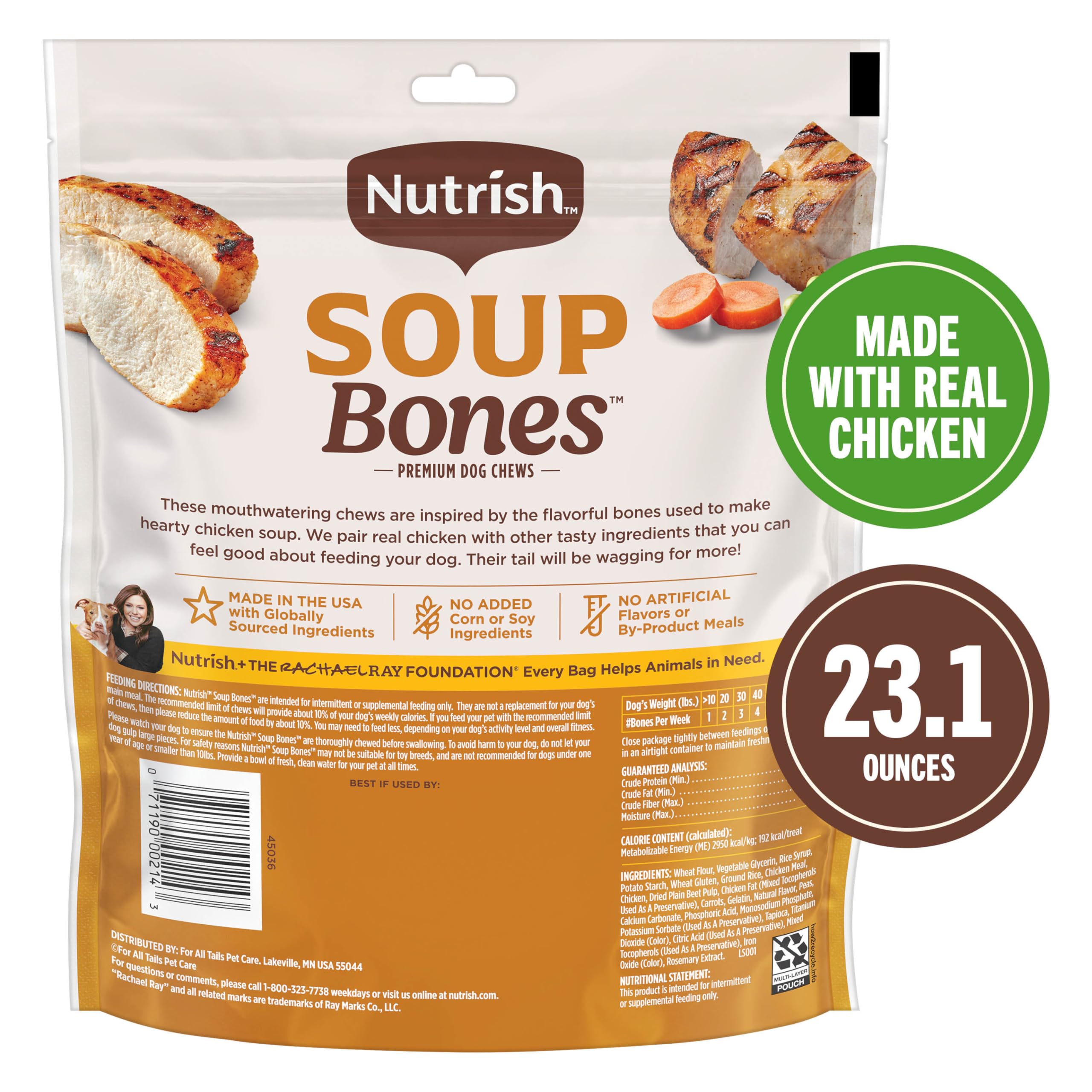 Nutrish Soup Bones sac refermable qui garde la fraîcheur des bouchées.