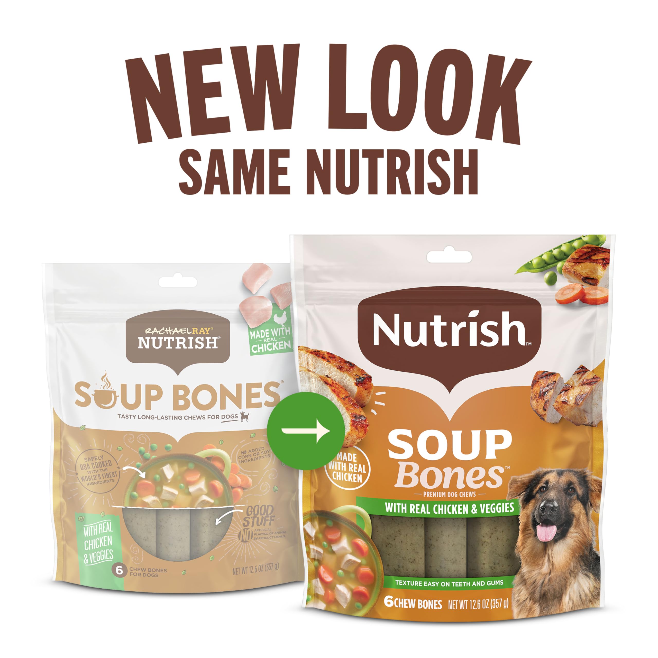 Nutrish Soup Bones texture tendre, friandise facile à mâcher pour tous les chiens.