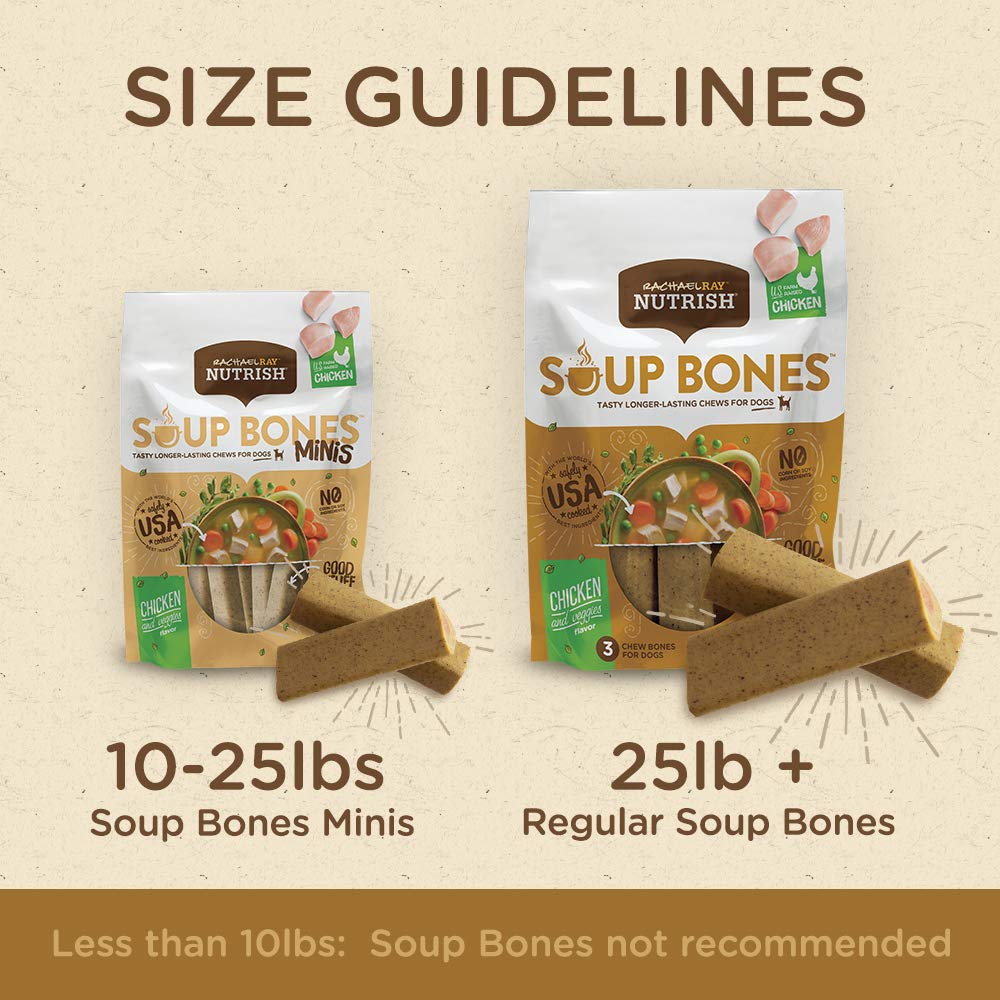 Nutrish Soup Bones adaptées à petites, moyennes et grandes races, usage polyvalent.