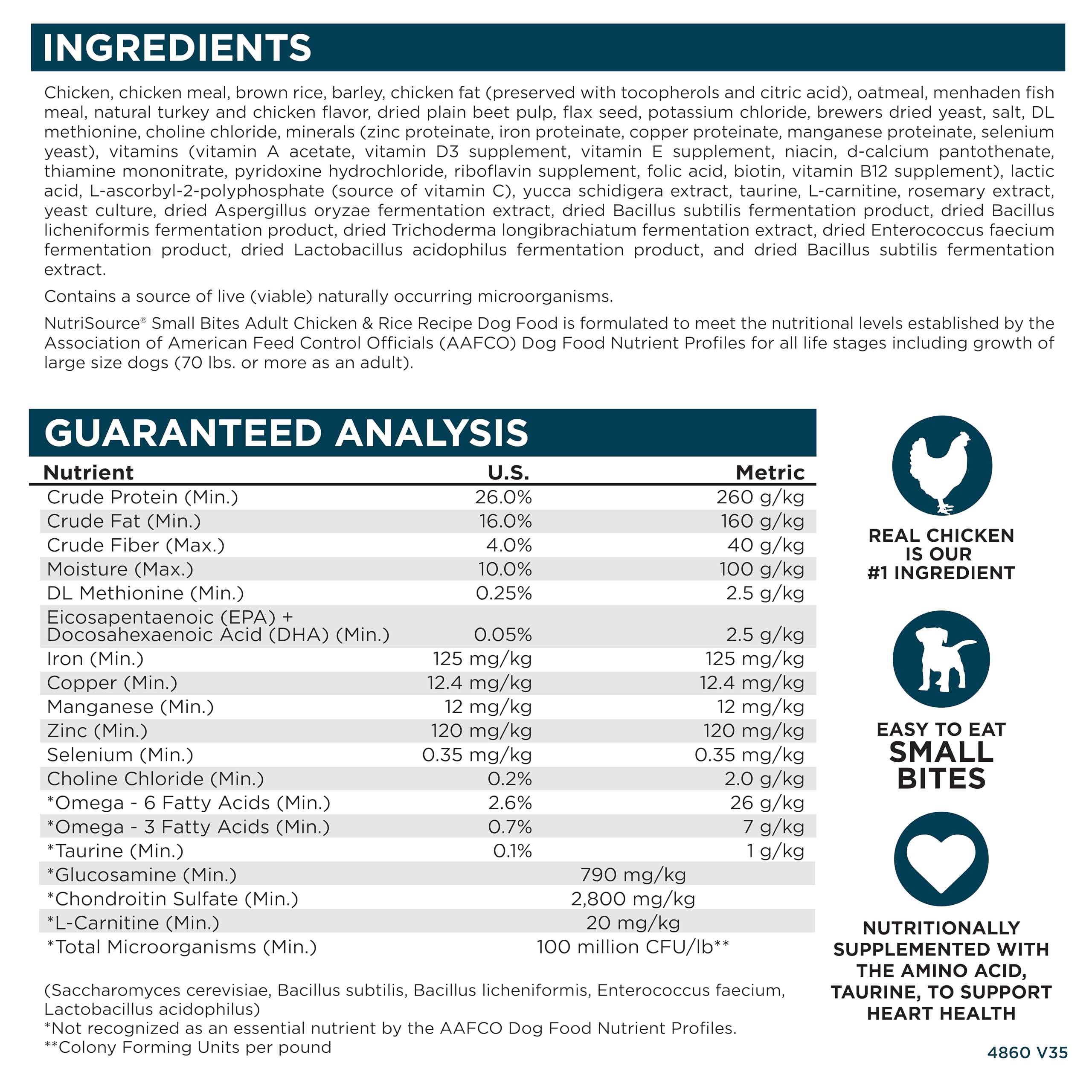 NutriSource: bol de service montrant des portions adaptées pour chien adulte.