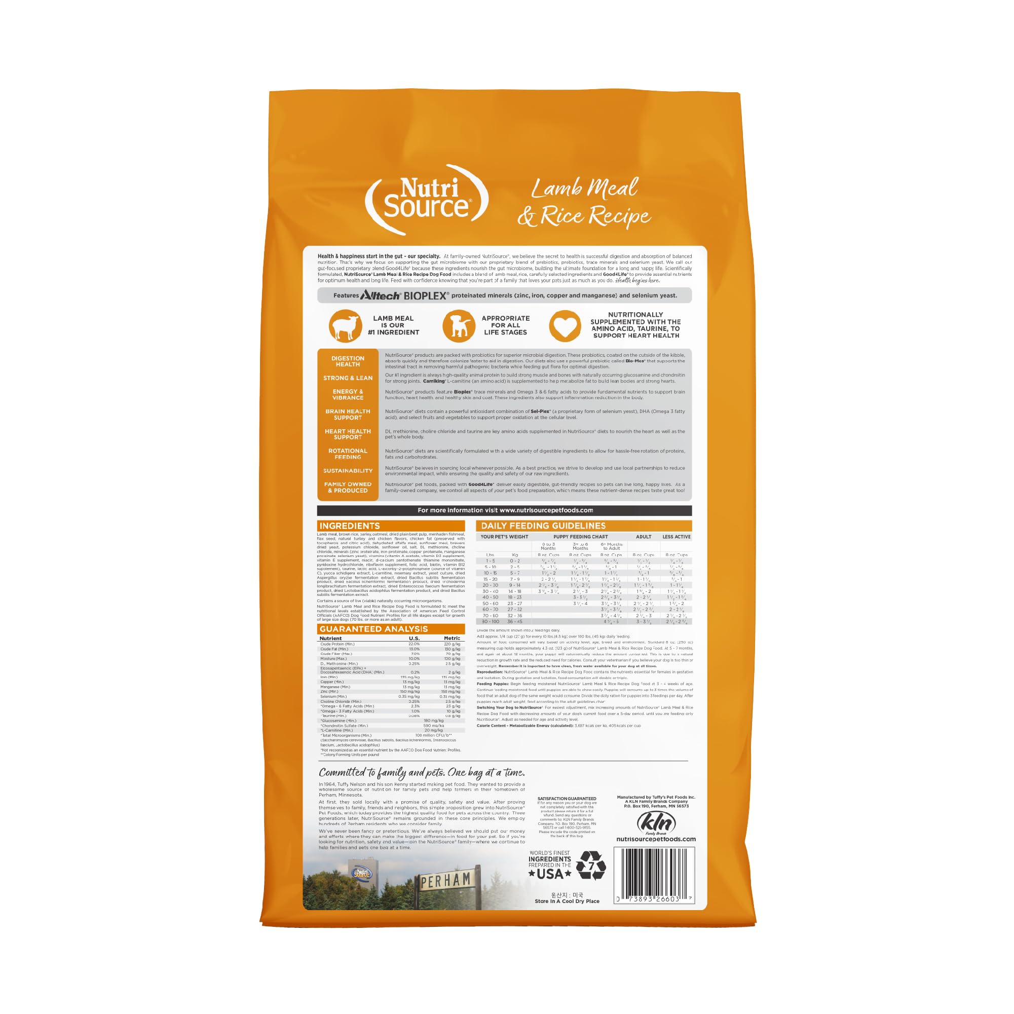 Croquettes NutriSource avec prébiotiques et probiotiques pour digestion saine.