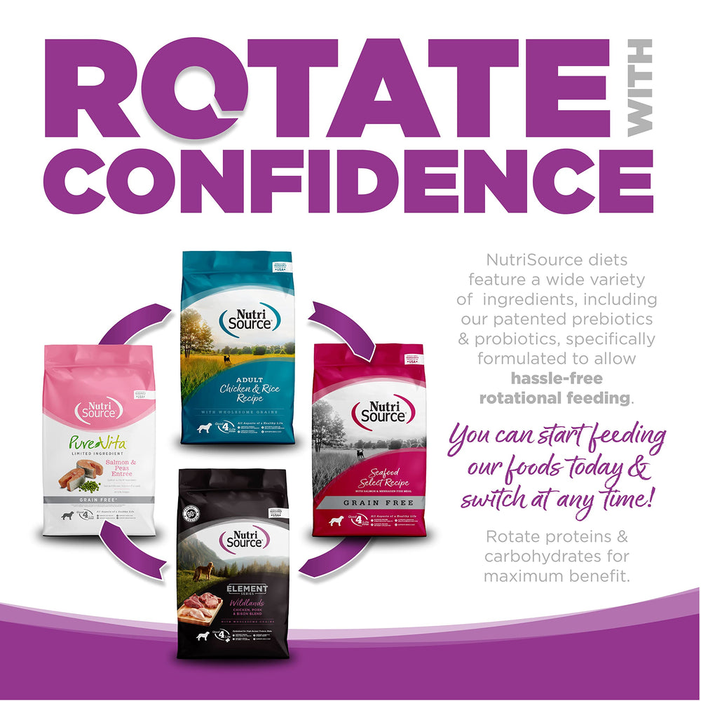 Étiquette nutrition NutriSource indiquant calcium et phosphore ajustés.