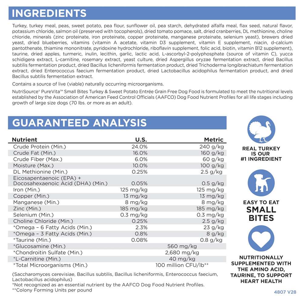 NutriSource Pure Vita, emballage refermable et design pratique.