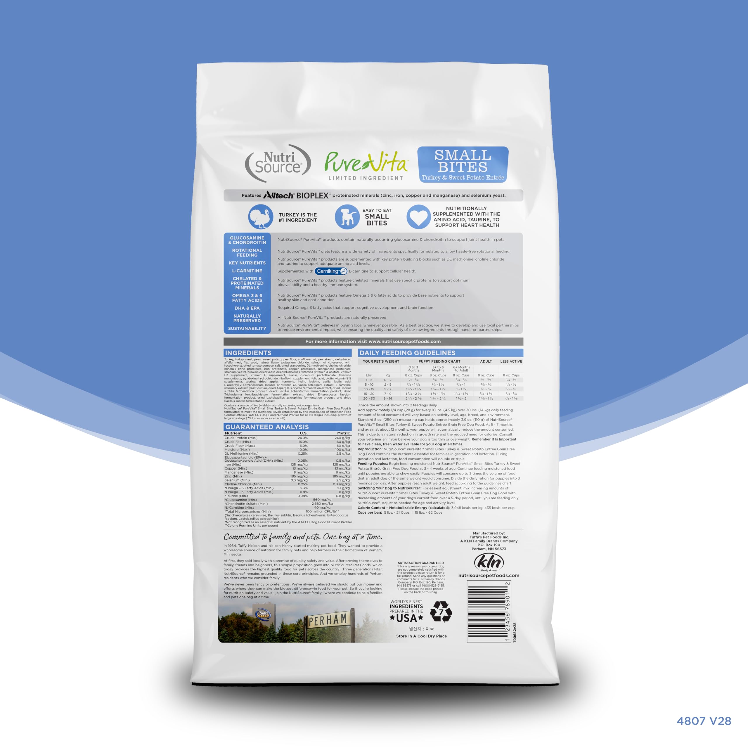 NutriSource Pure Vita, ingrédients limités, prébiotiques et probiotiques pour une digestion équilibrée.