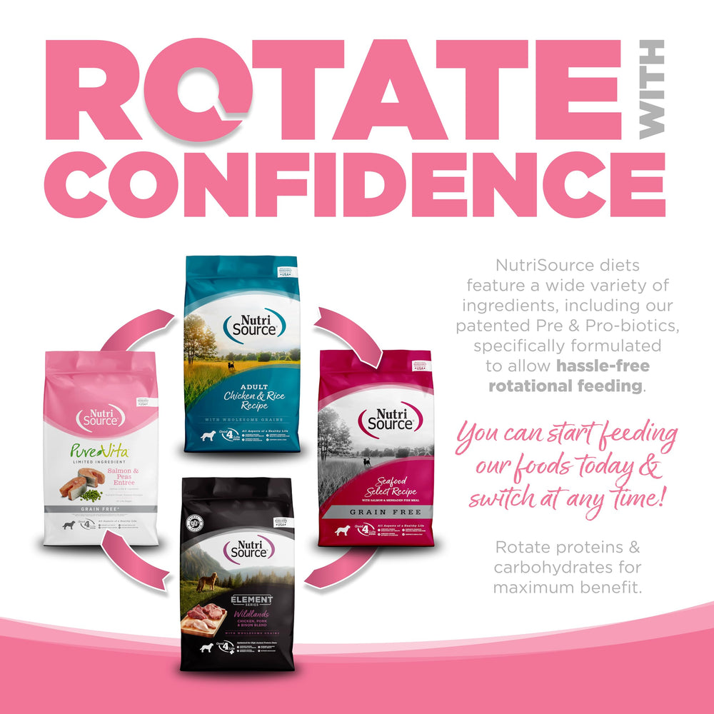 NutriSource Pure Vita rotation-alimentation, diversité des protéines pour l’intérêt