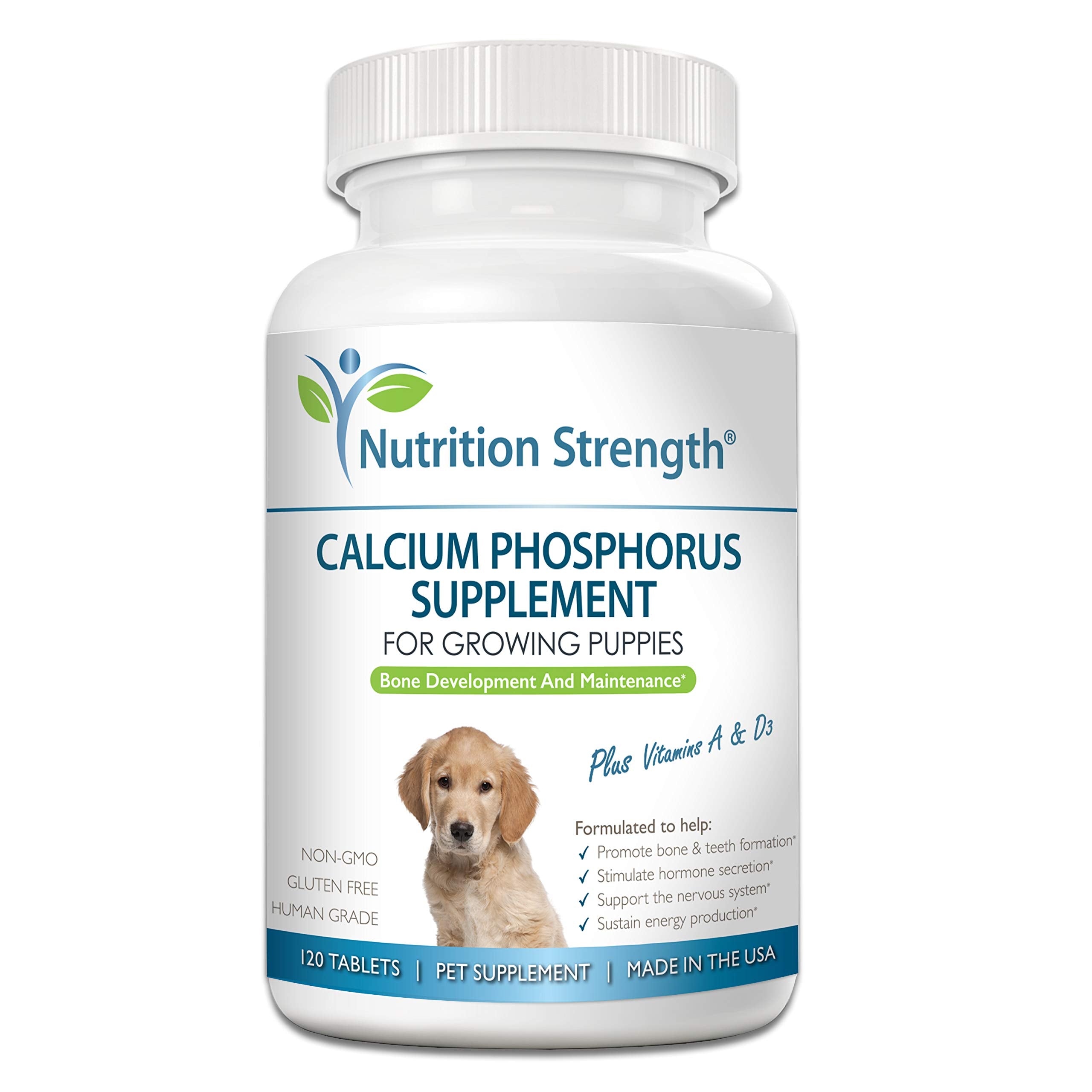 Nutrition Strength Calcium et Phosphore: bouteille-tablettes prête à soutenir le développement osseux des chiens