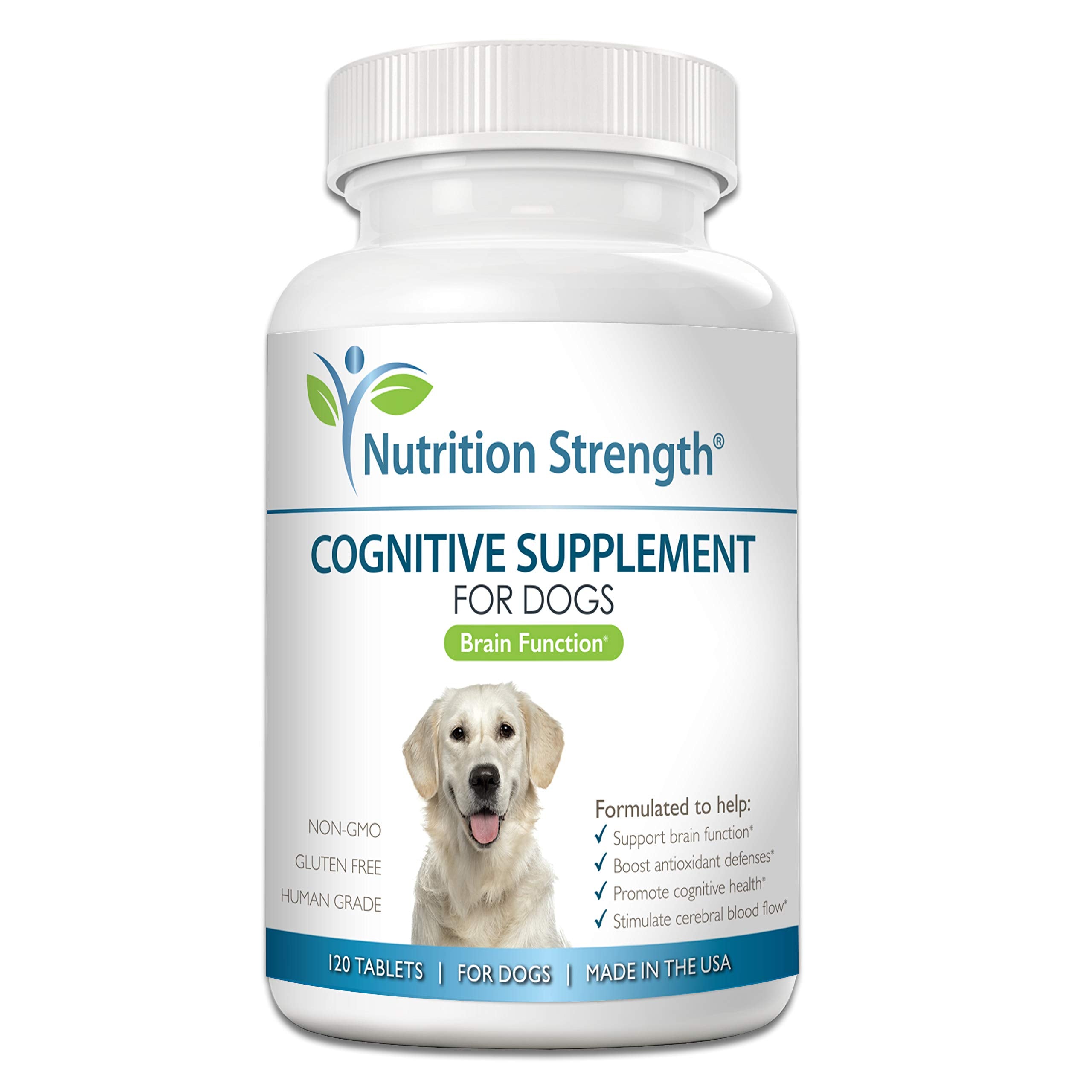 Nutrition Strength comprimés à croquer en bouteille pour chien, soutien cérébral potentiel.