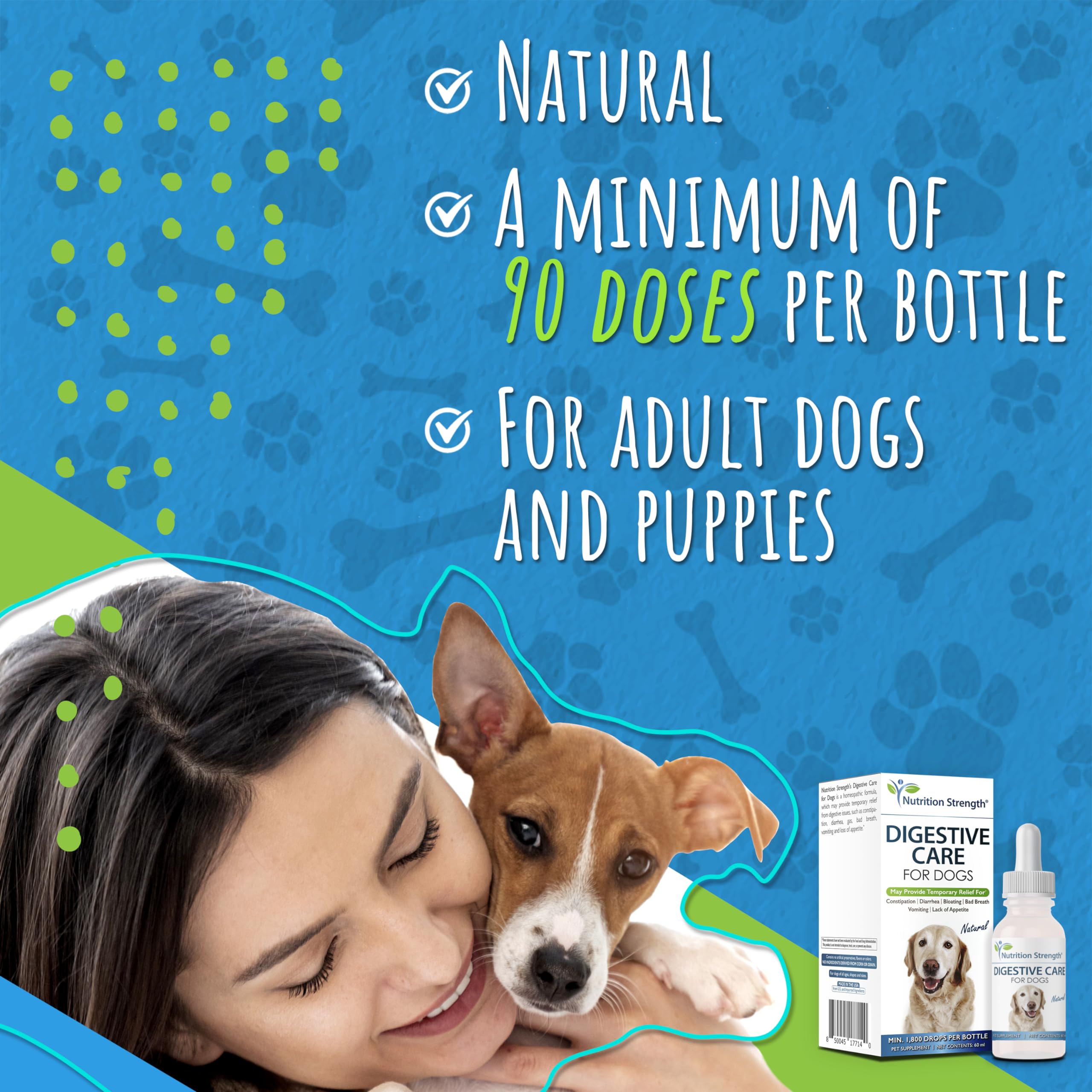 Chien en utilisation de Nutrition Strength Digestive Care.