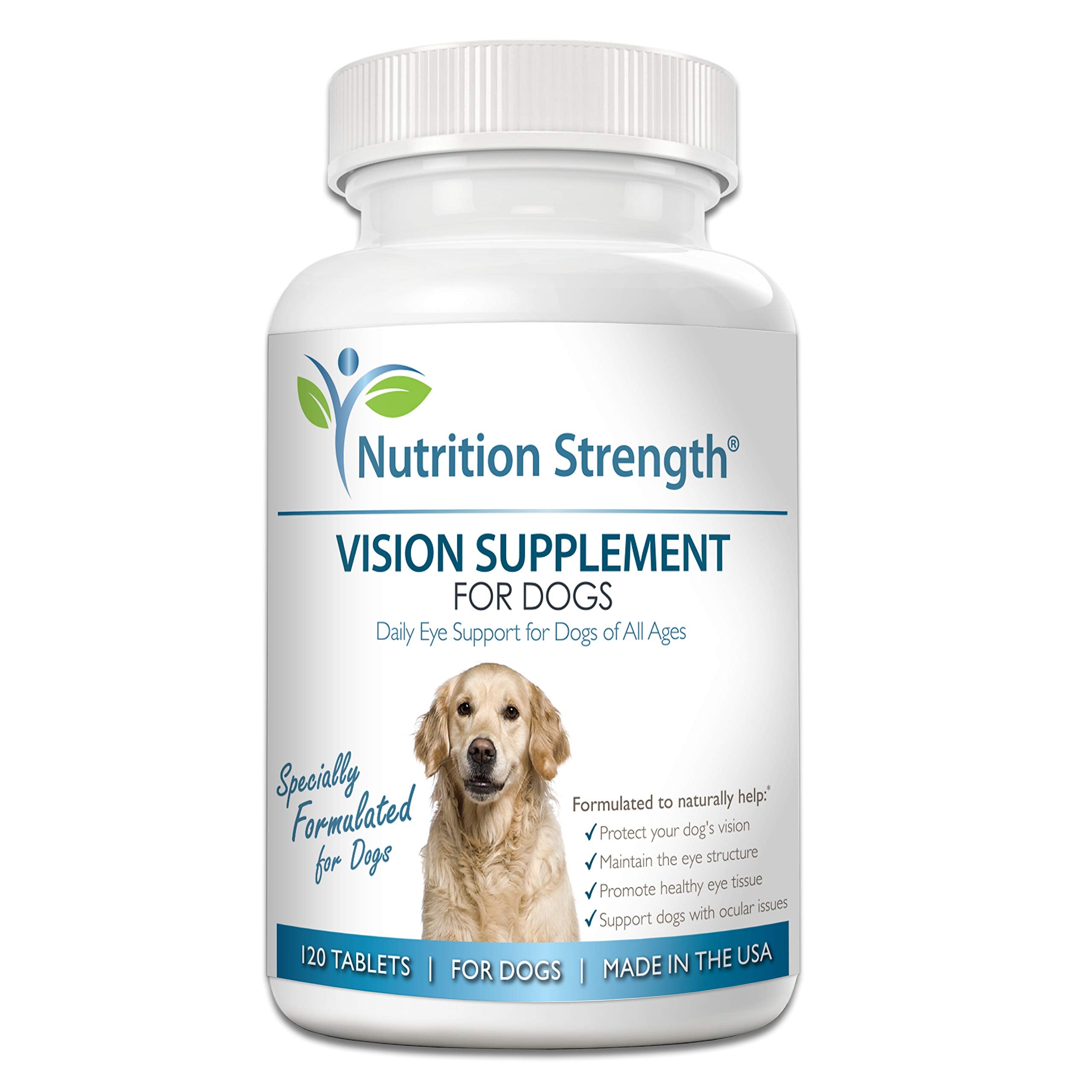 Nutrition Strength Eye Care pour chiens — bouteille pratique pour les compléments quotidiens.