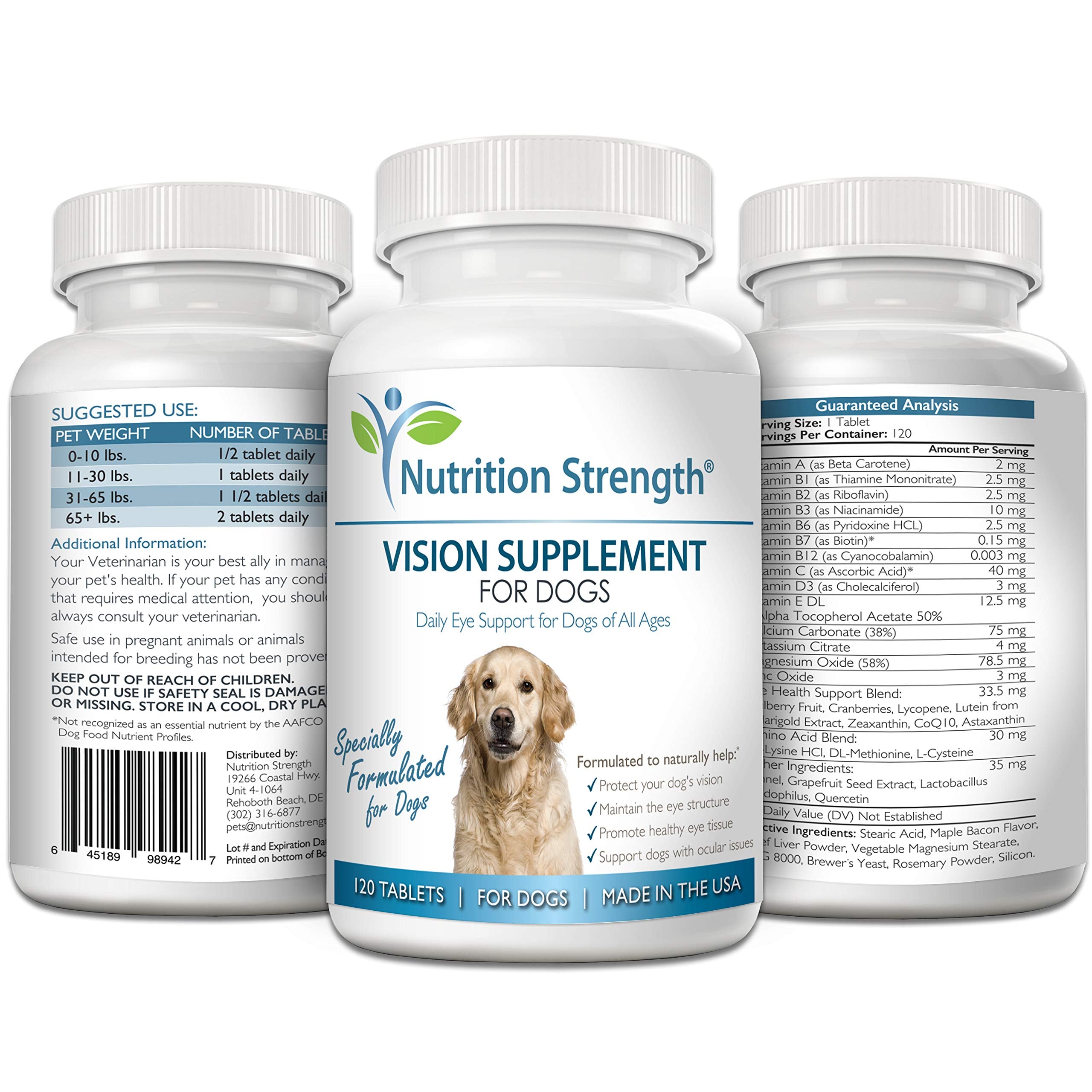 Nutrition Strength Eye Care pour chiens — ingrédients de qualité incluant lutéine et zéaxanthine.