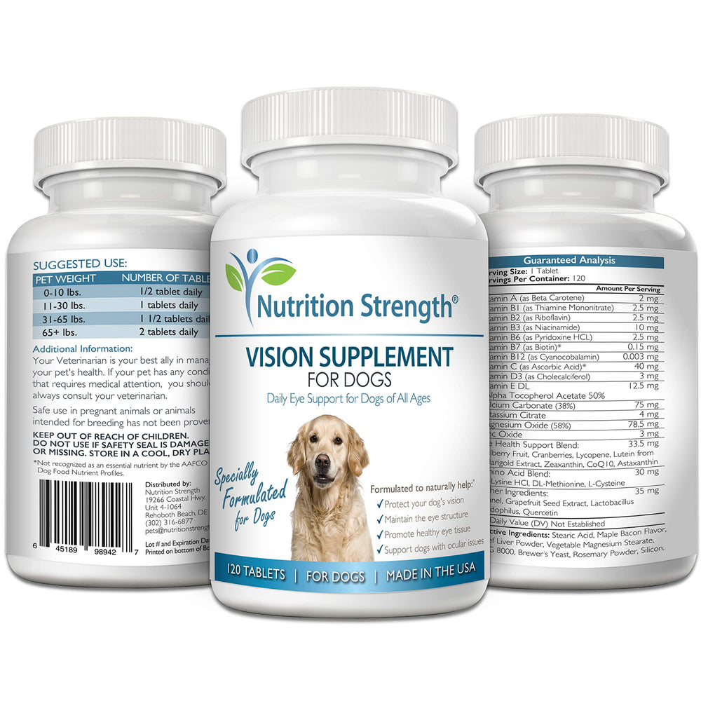 Nutrition Strength Eye Care pour chiens — ingrédients de qualité incluant lutéine et zéaxanthine.