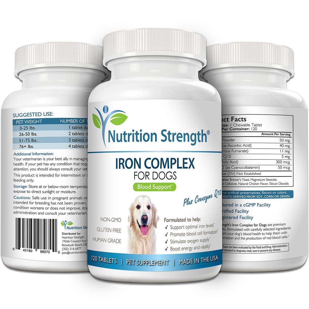 Nutrition Strength fer pour chiens de tous âges et tailles, comprimés à mâcher faciles.