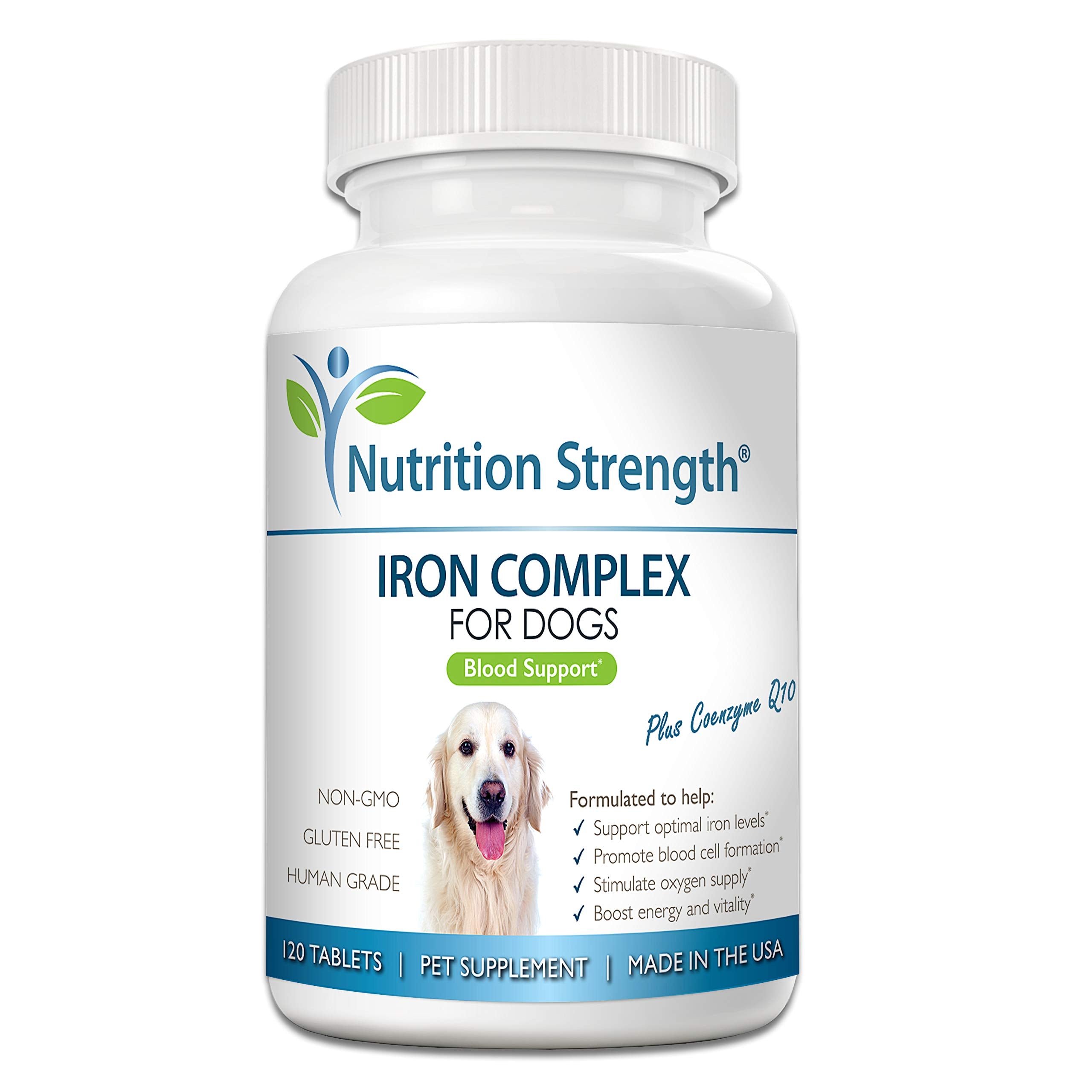 Nutrition Strength fer pour chiens, comprimés à mâcher dans une boîte, soutien potentiel du sang.