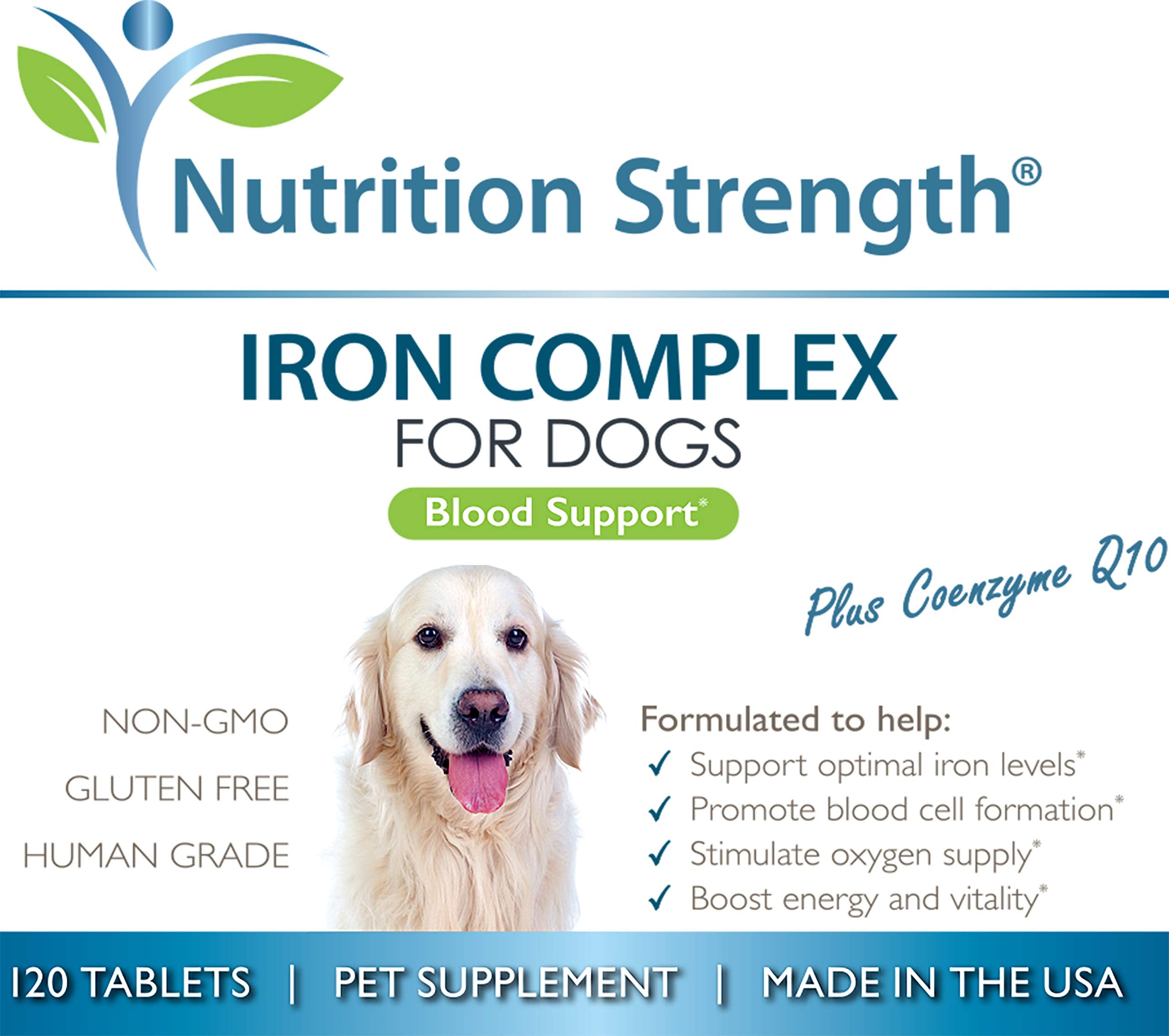 Nutrition Strength fer pour chiens, comprimés à mâcher, qualité américaine.