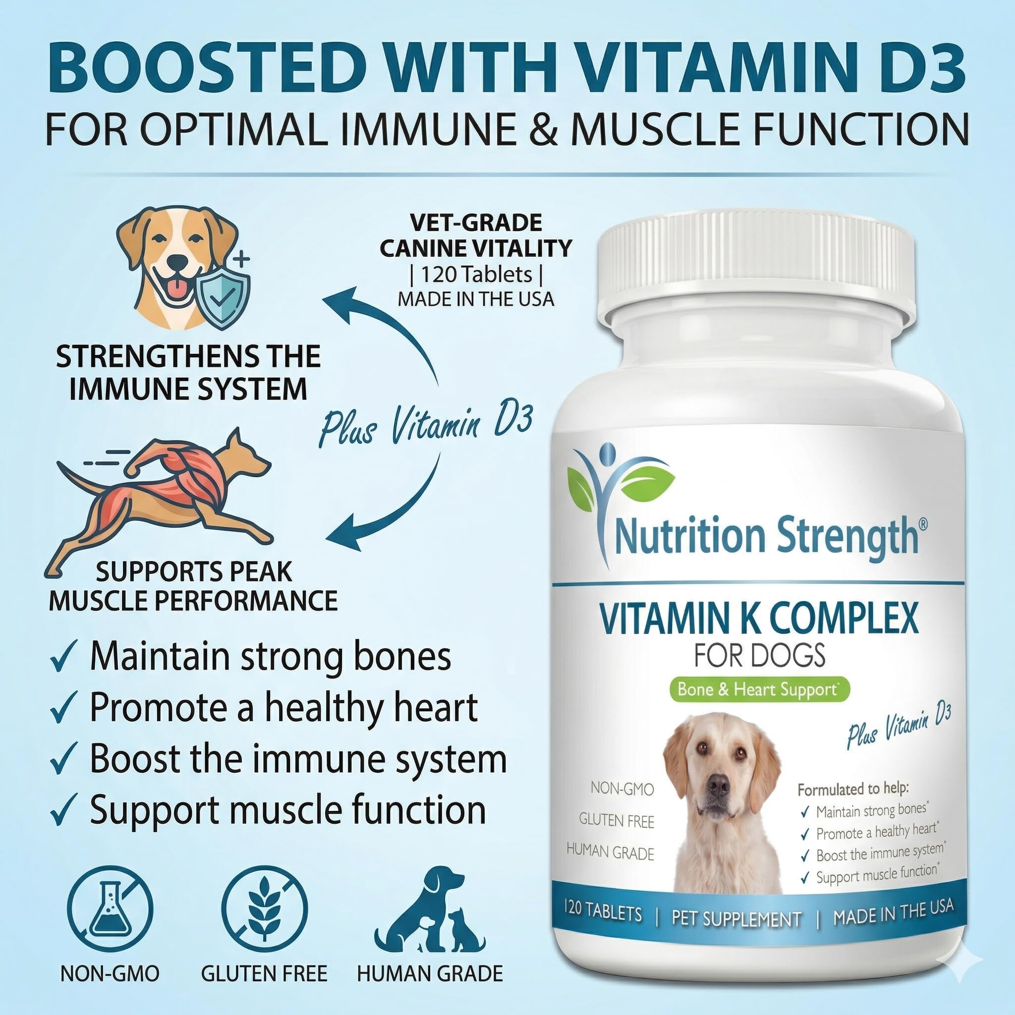 Nutrition Strength tablettes mordables – goût apprécié et qualité vétérinaire.