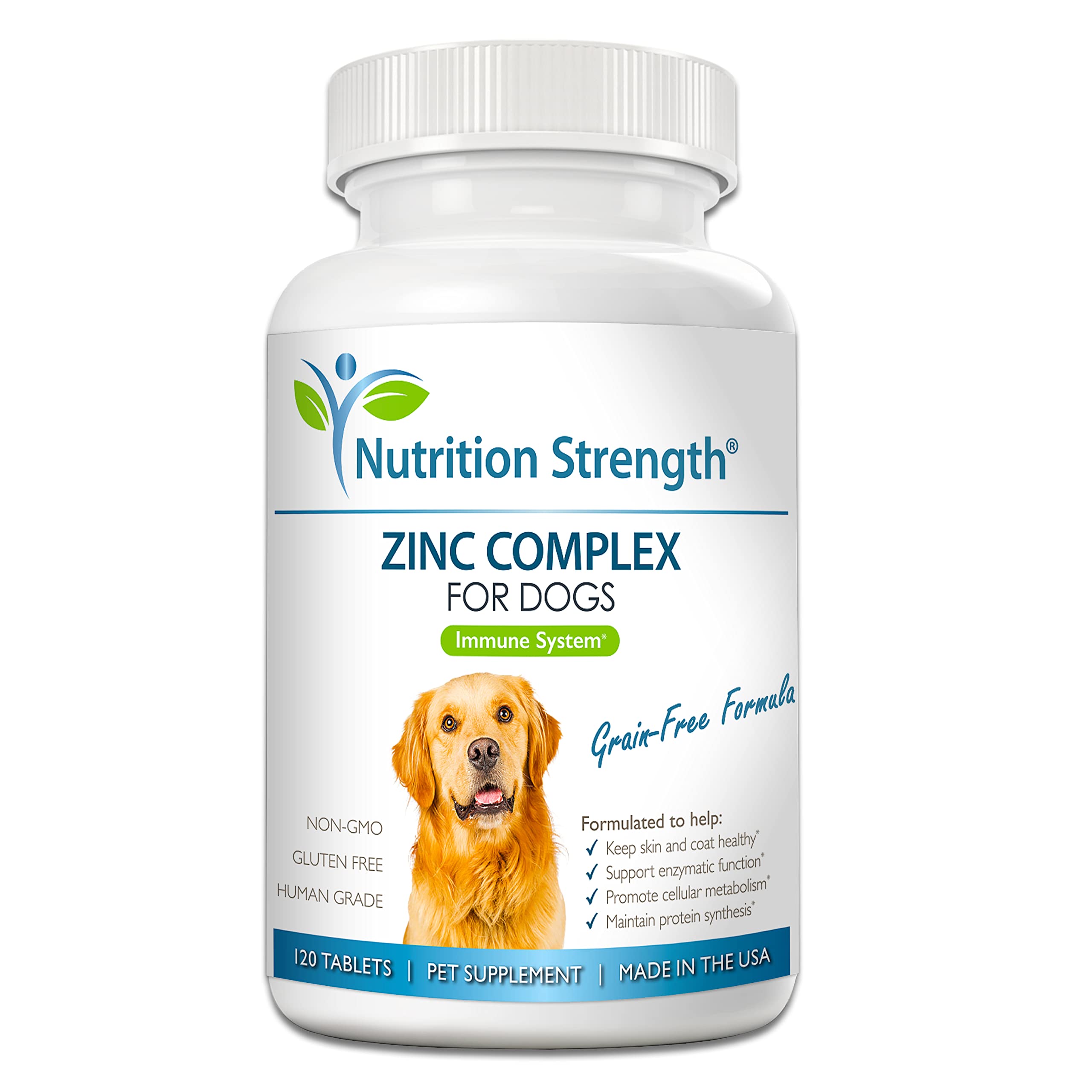 Nutrition Strength Zinc pour chien, soutien immunitaire potentiel et vitalité quotidienne.