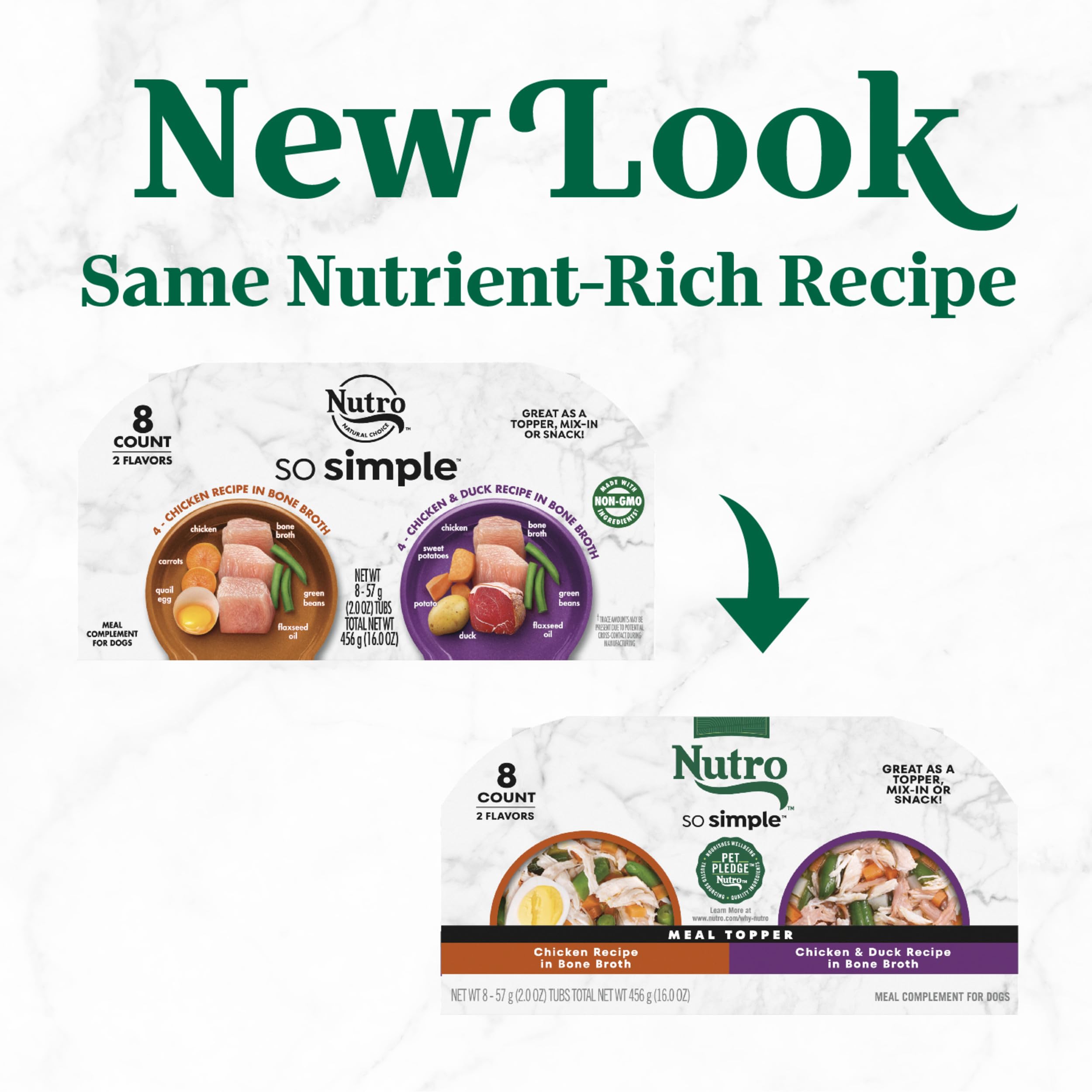 Nutro complément morceaux poulet, texture tendre pour chiens actifs.