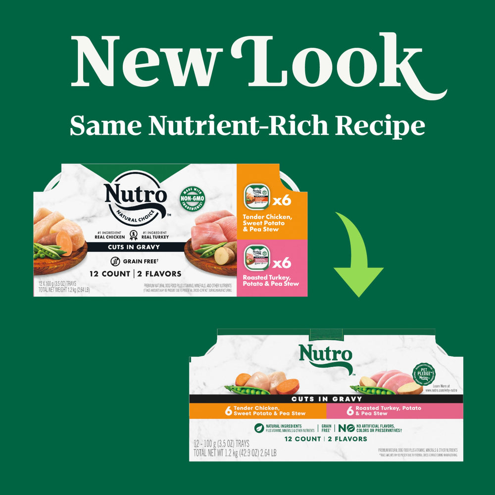 Nutro Natural Choice Barquette poulet patate douce pois ingrédients visibles