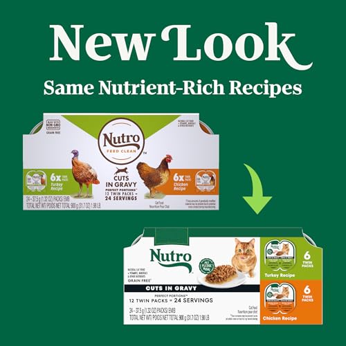 Nutro Perfect Portions poulet sur plateau, texture tendre et hydratation utile.