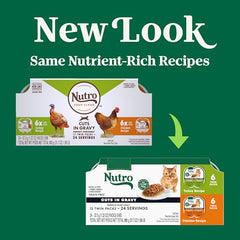 Nutro Perfect Portions poulet sur plateau, texture tendre et hydratation utile.
