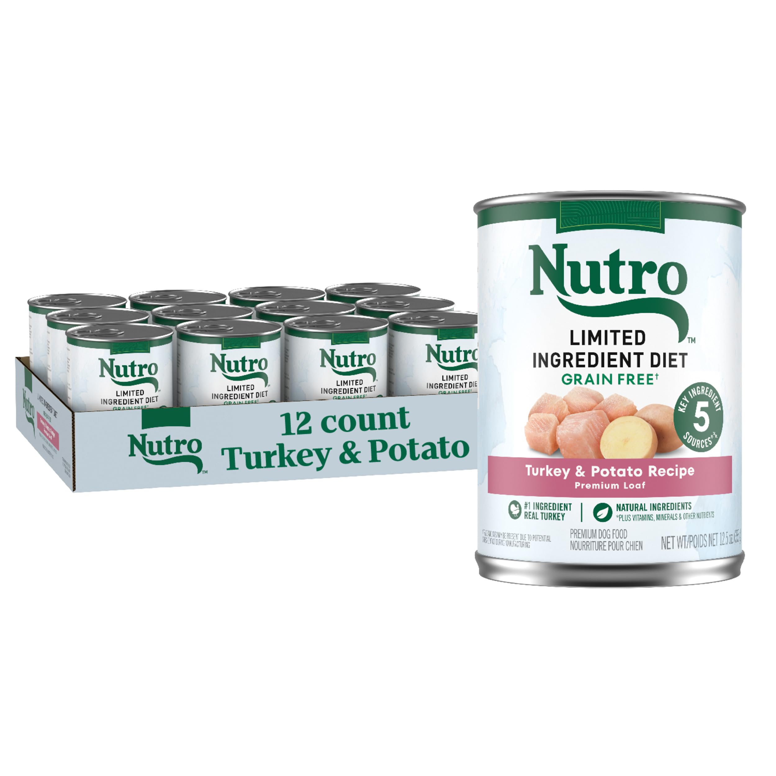 Nutro Régime ingrédients limités: conserve dinde-pomme-de-terre, texture appétissante pour chien sensible.
