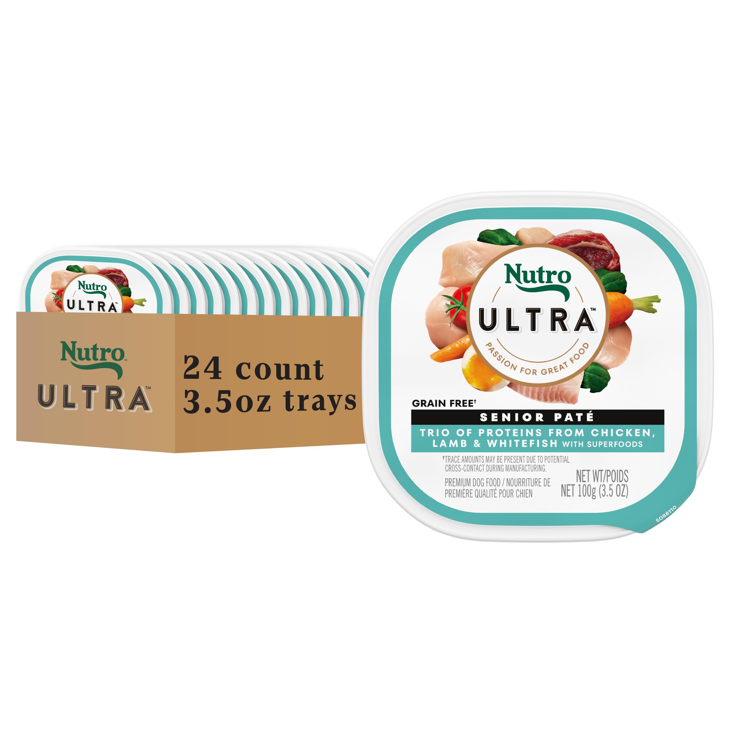 Nutro Ultra Senior Pate au poulet, premier ingrédient savoureux.