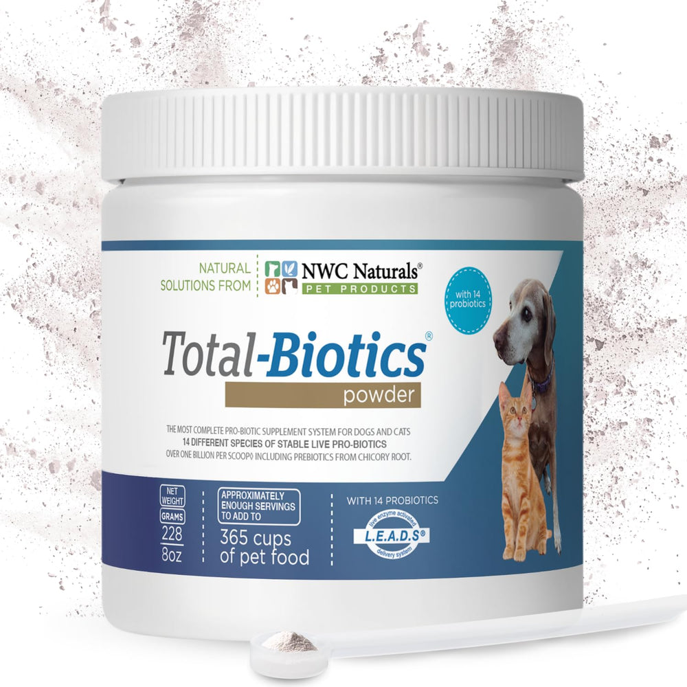 Bouteille NWC Naturals Total-Biotics pour chats, soutien digestif potentiel.