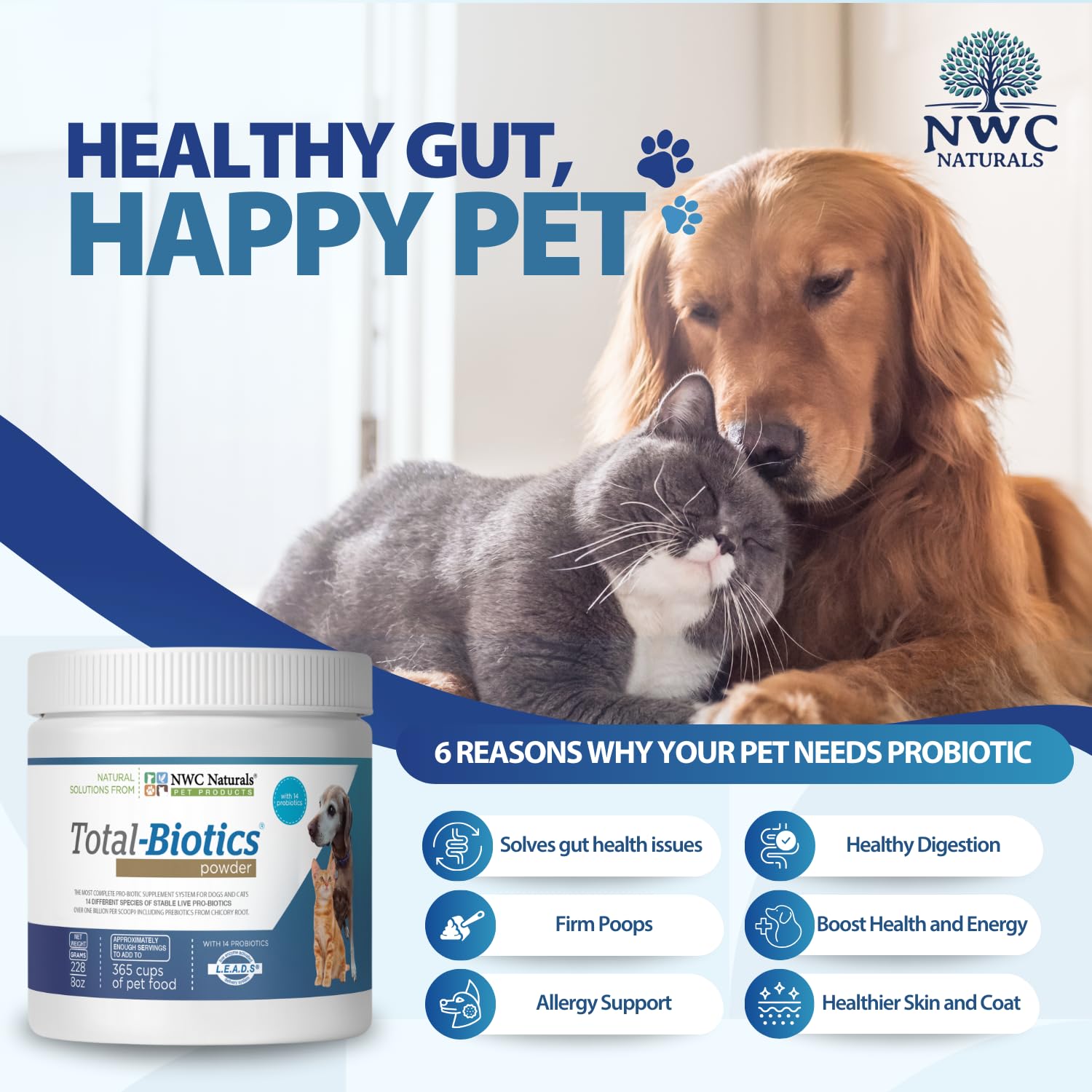 Bouteille Total-Biotics pour chiens, équilibre intestinal potentiel.